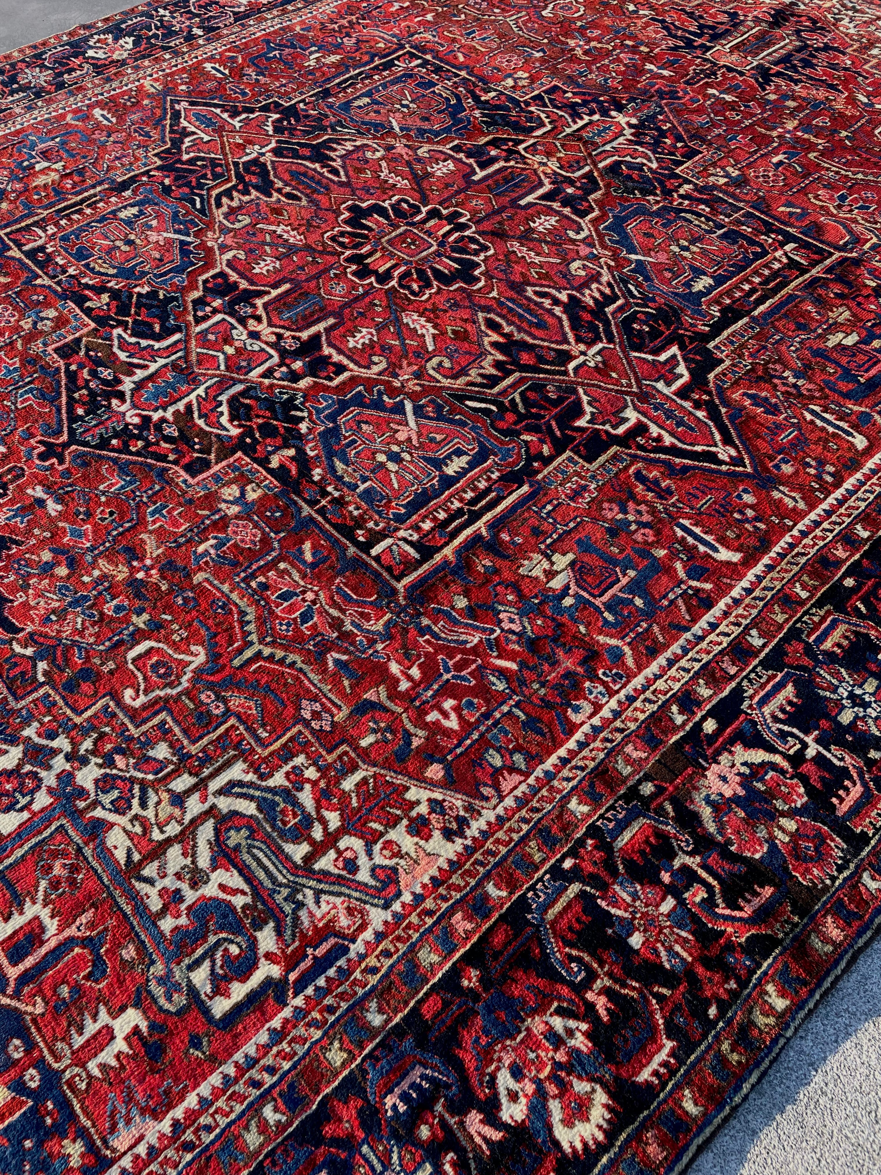 Antique Heriz Rug 9.7x12.6 Circa 1920s Authentic Handwoven Wool Tribal Oriental Carpet Home Decor