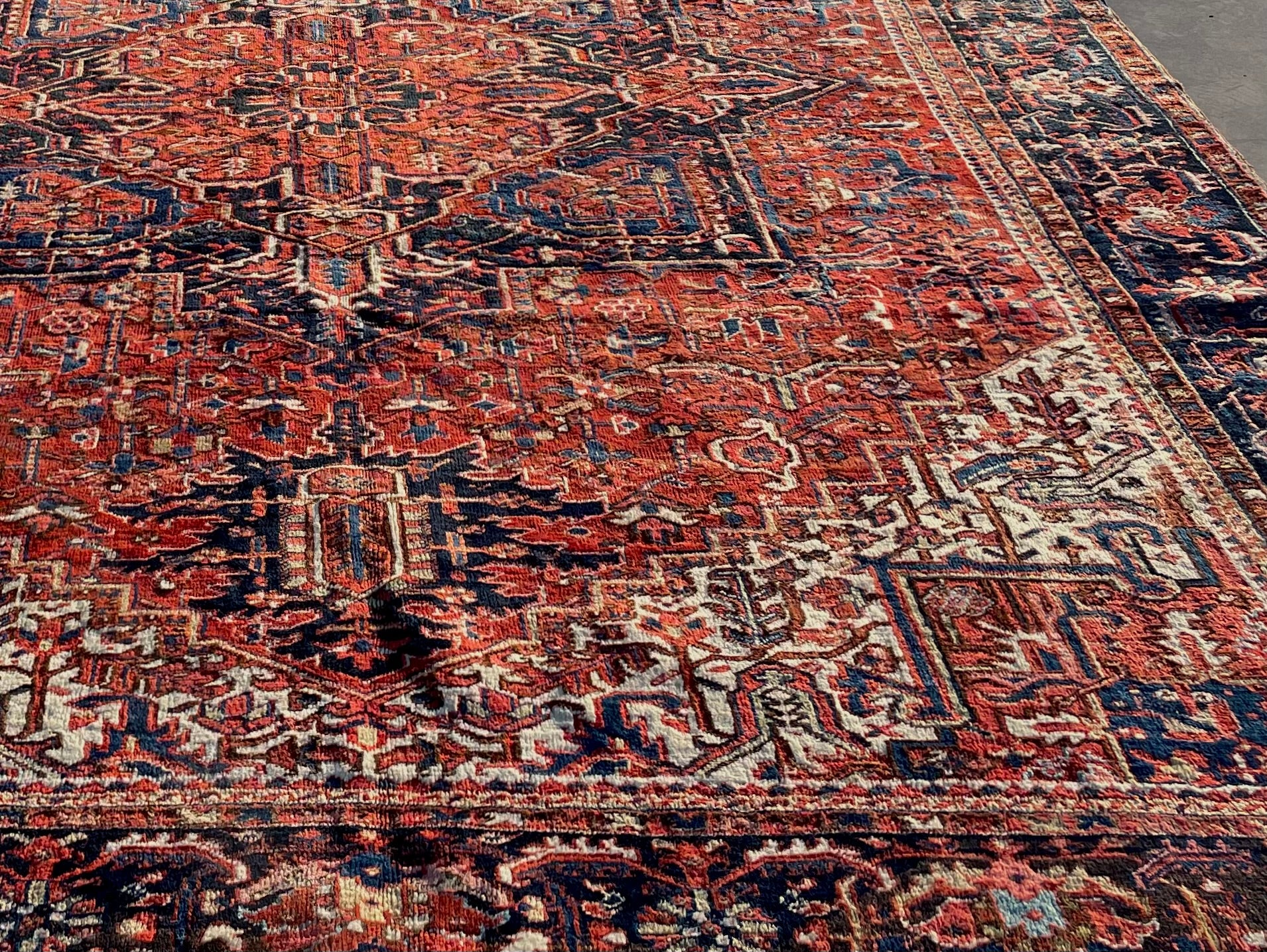Antique Heriz Rug 9.7x12.6 Circa 1920s Authentic Handwoven Wool Tribal Oriental Carpet Home Decor