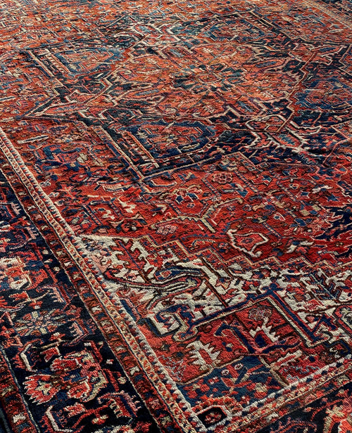 Antique Heriz Rug 9.7x12.6 Circa 1920s Authentic Handwoven Wool Tribal Oriental Carpet Home Decor