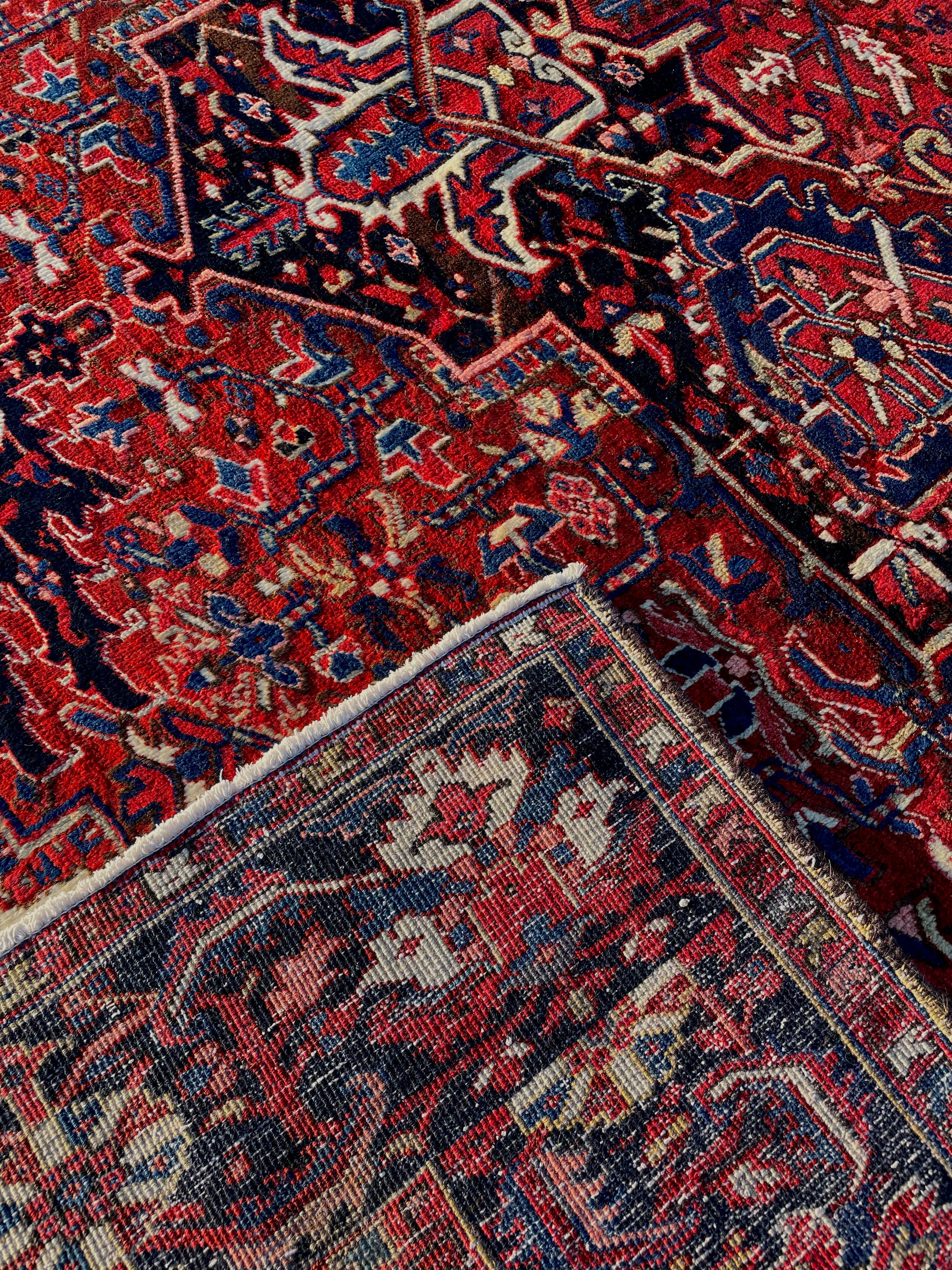 Antique Heriz Rug 9.7x12.6 Circa 1920s Authentic Handwoven Wool Tribal Oriental Carpet Home Decor