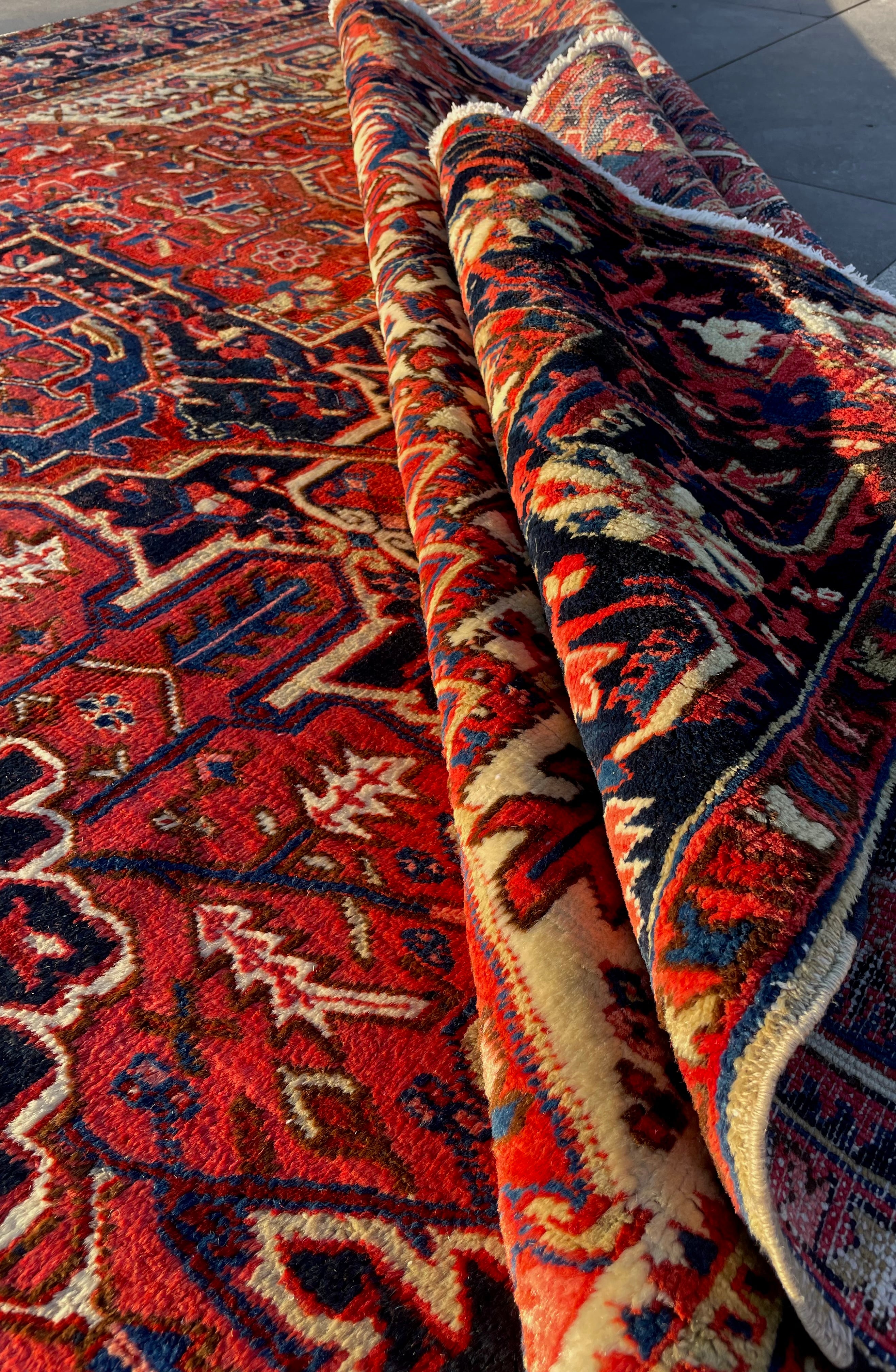 Antique Heriz Rug 9.7x12.6 Circa 1920s Authentic Handwoven Wool Tribal Oriental Carpet Home Decor