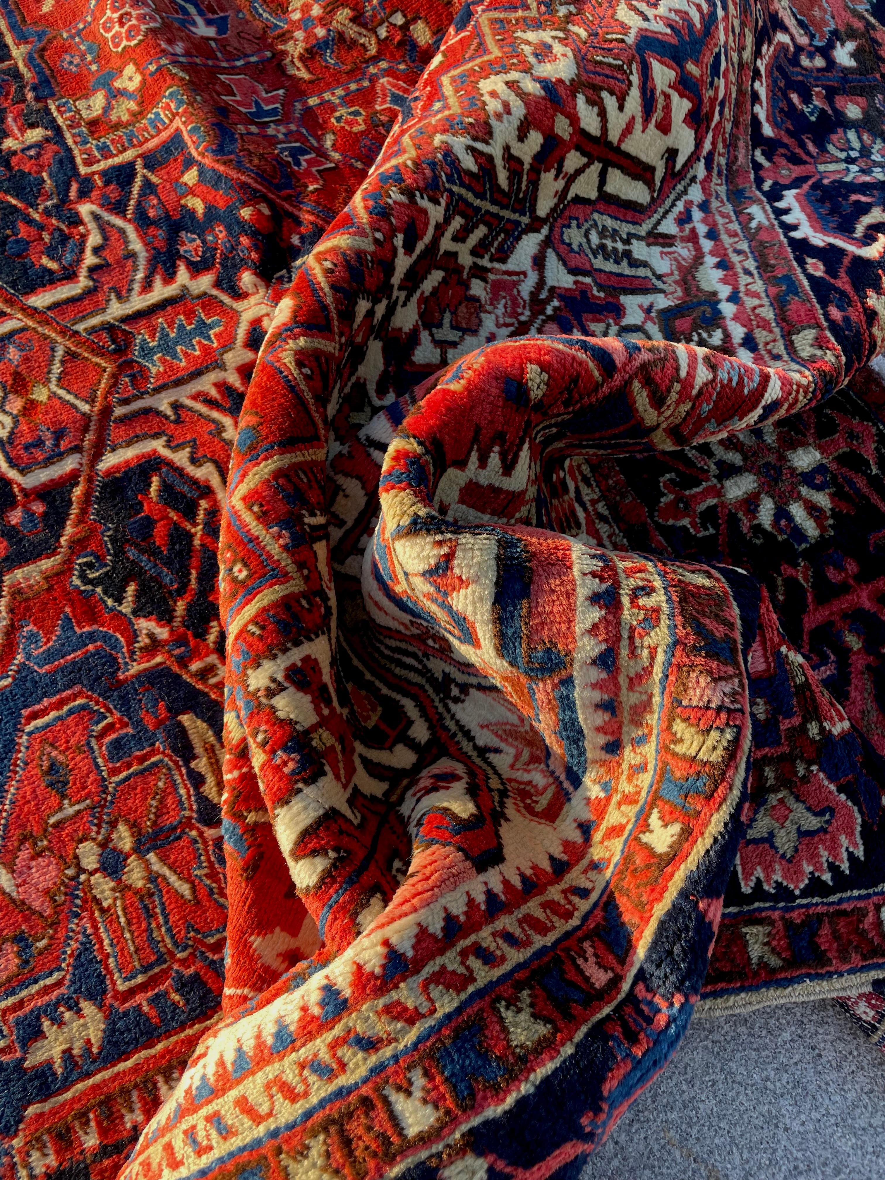 Antique Heriz Rug 9.7x12.6 Circa 1920s Authentic Handwoven Wool Tribal Oriental Carpet Home Decor