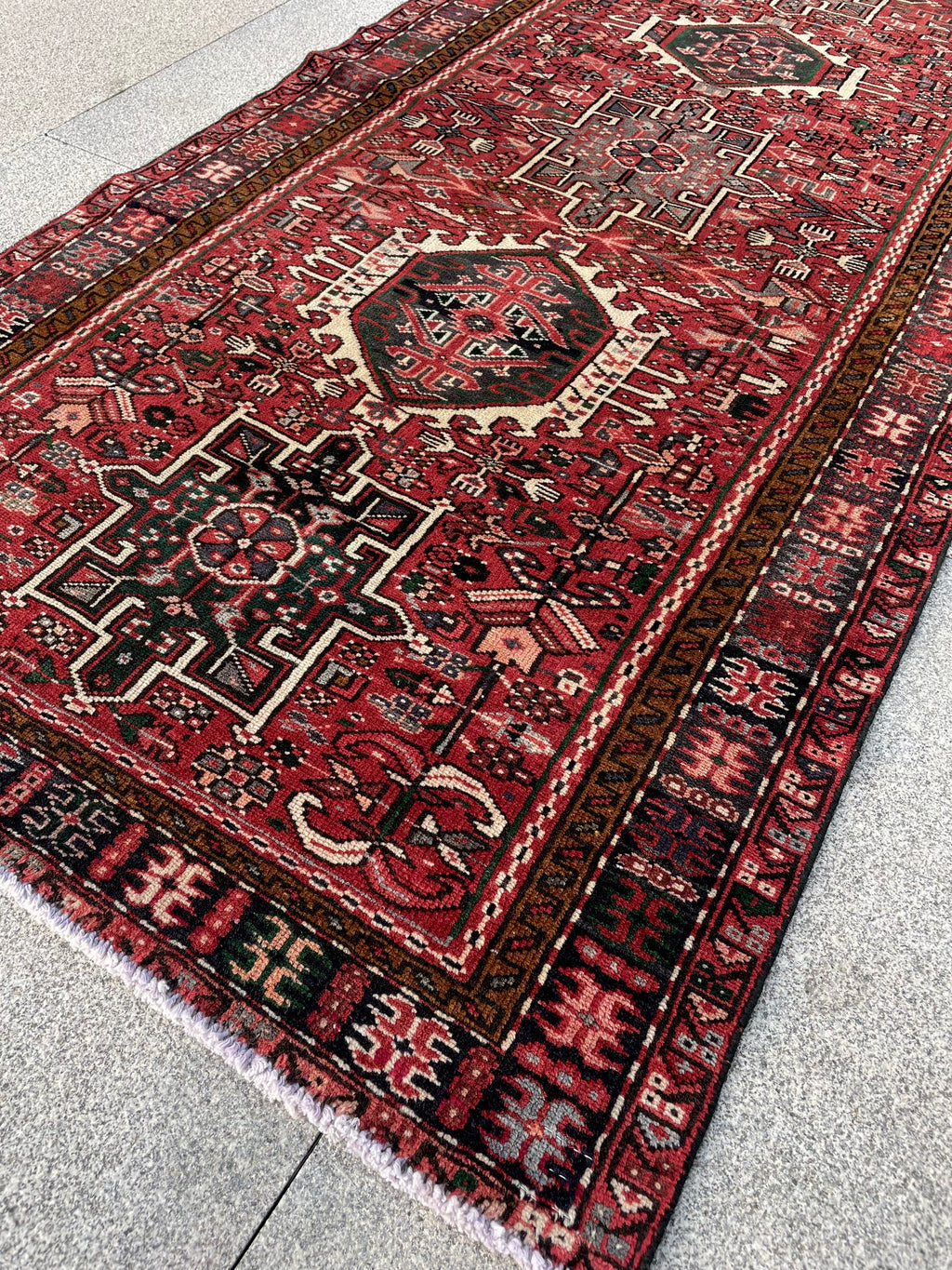 Vintage Turkish Heriz Runner Rug 3.3x9.3 Handwoven Wool Tribal Oriental Carpet