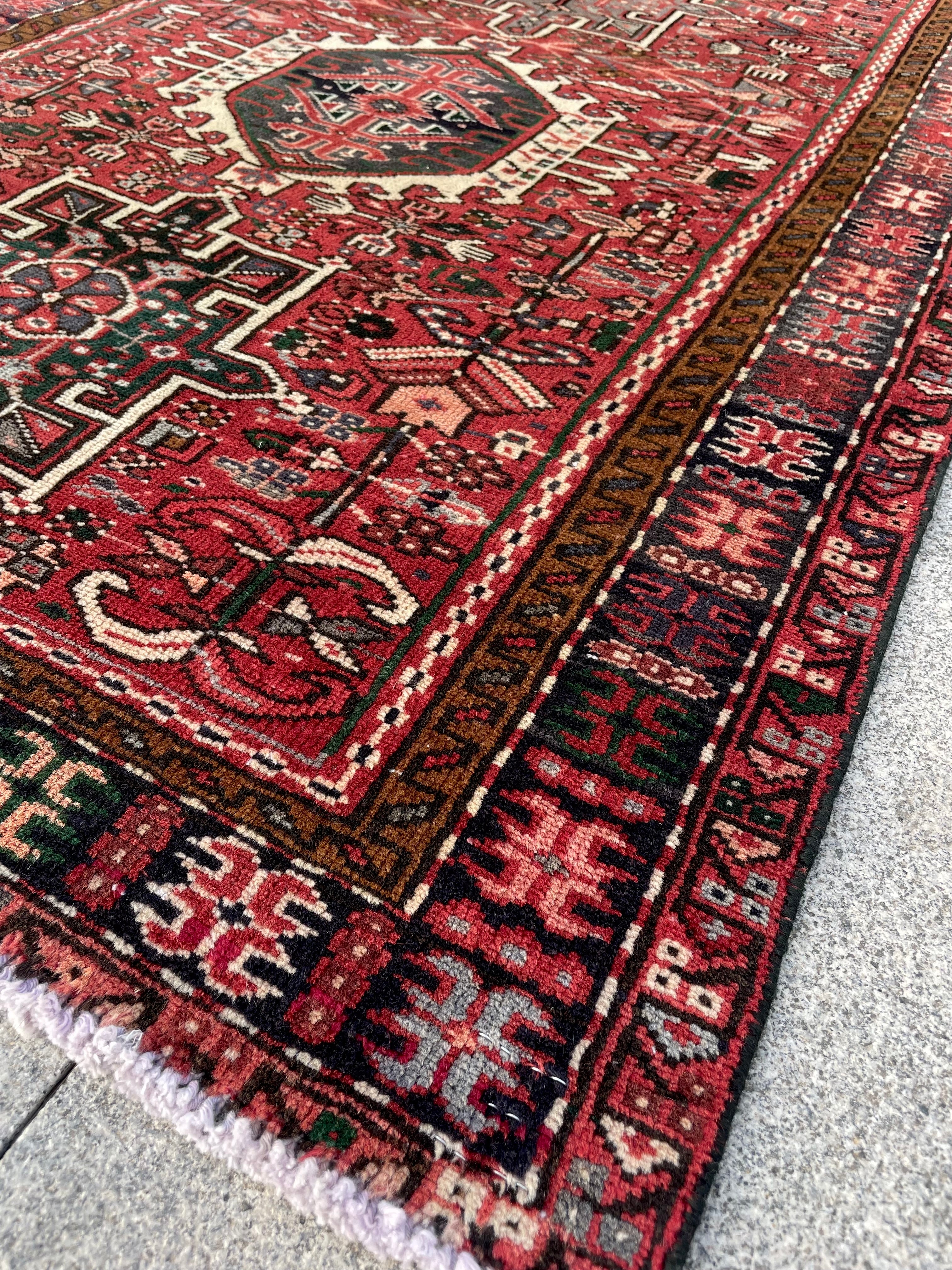 Vintage Turkish Heriz Runner Rug 3.3x9.3 Handwoven Wool Tribal Oriental Carpet