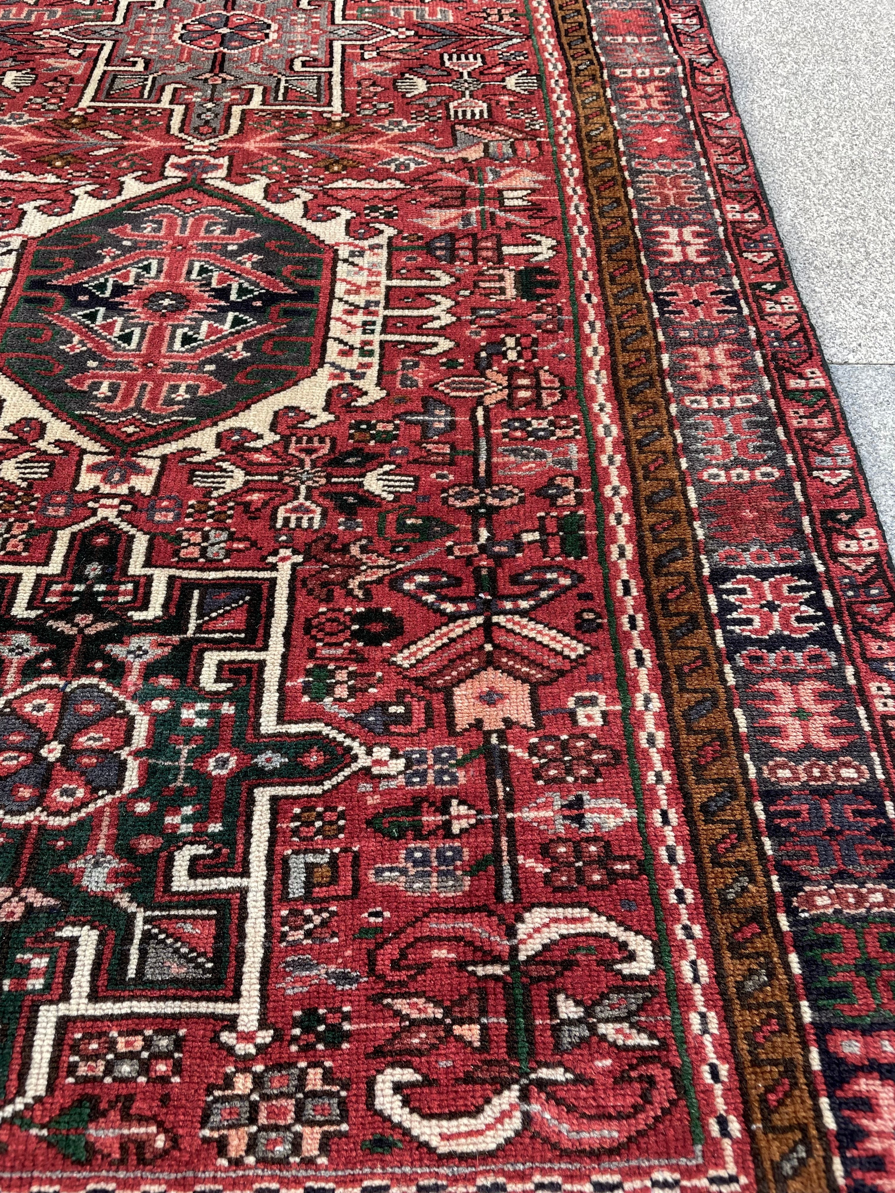Vintage Turkish Heriz Runner Rug 3.3x9.3 Handwoven Wool Tribal Oriental Carpet
