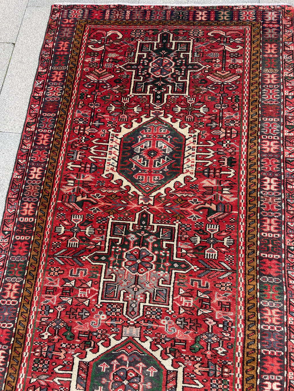 Vintage Turkish Heriz Runner Rug 3.3x9.3 Handwoven Wool Tribal Oriental Carpet