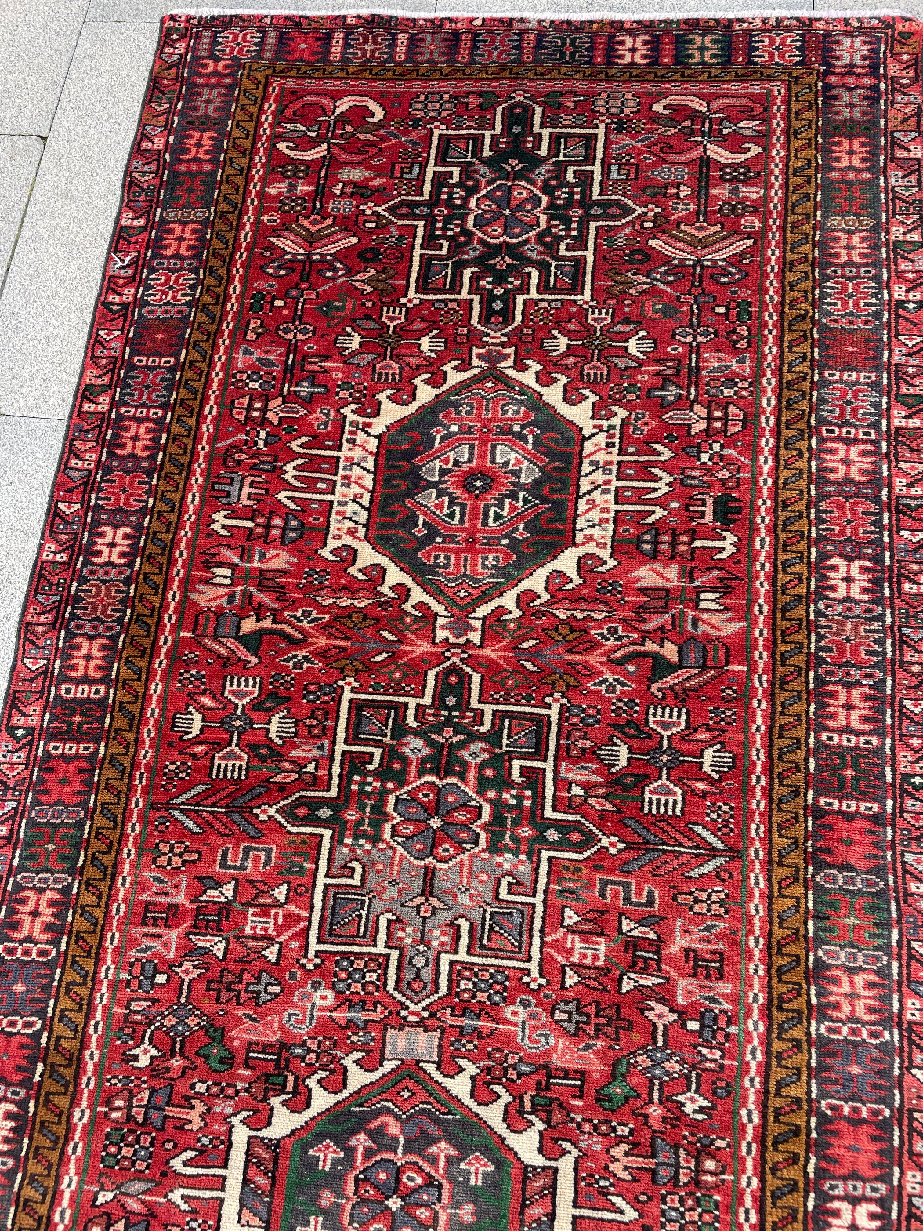 Vintage Turkish Heriz Runner Rug 3.3x9.3 Handwoven Wool Tribal Oriental Carpet