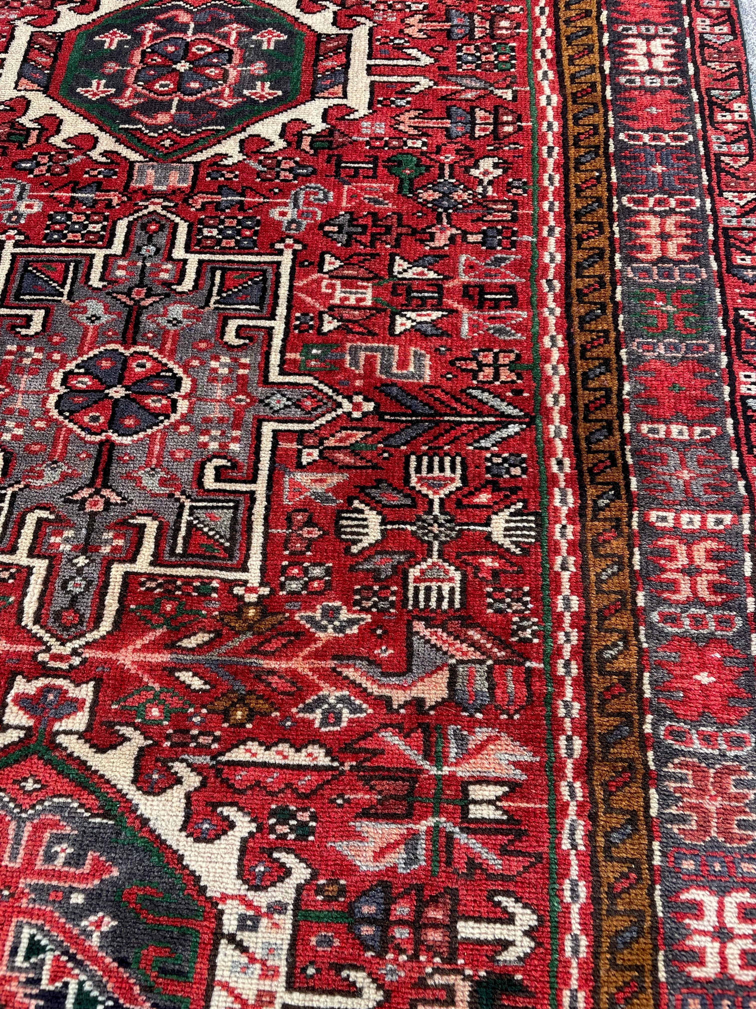 Vintage Turkish Heriz Runner Rug 3.3x9.3 Handwoven Wool Tribal Oriental Carpet