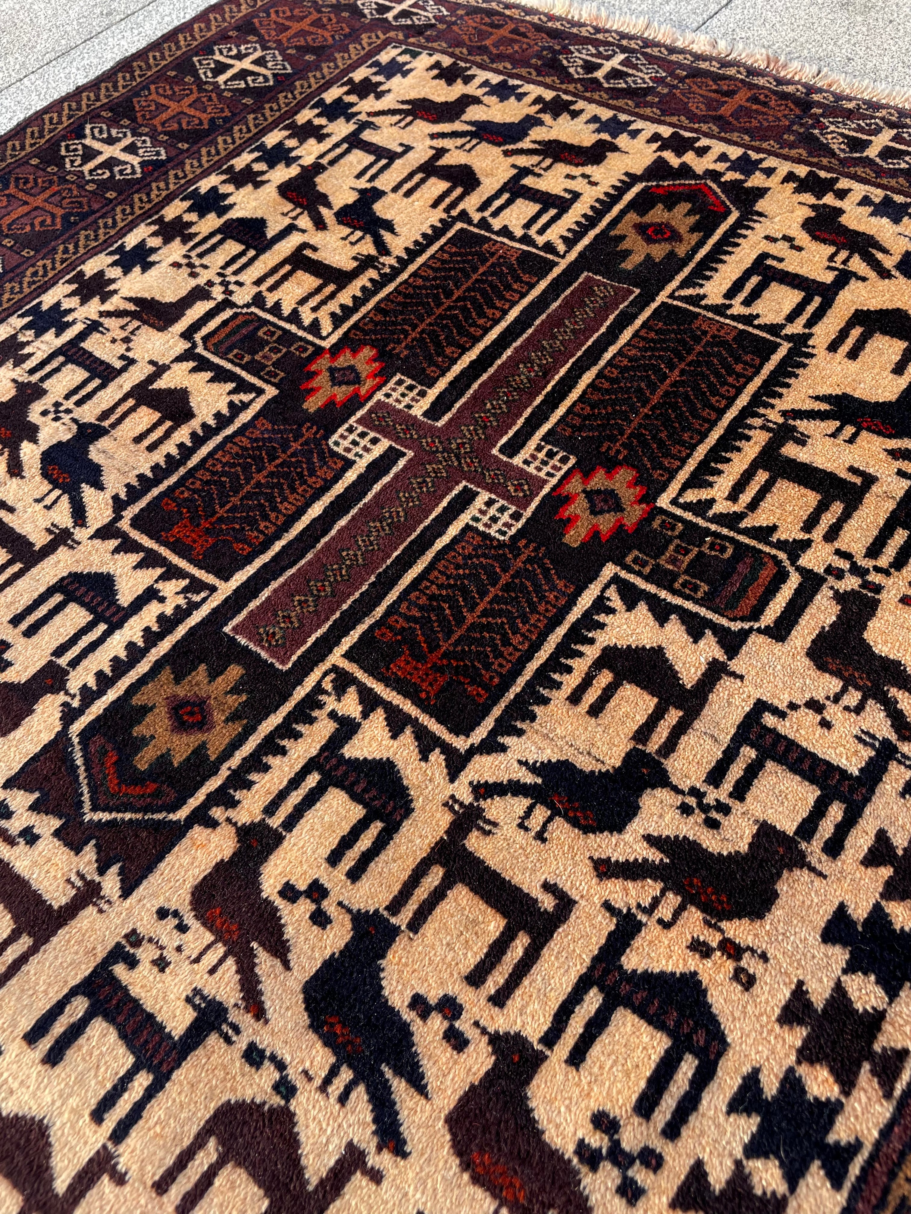 Vintage Nomadic Baluch Rug 3.5x7.2 Circa 1950s Handwoven Wool Tribal Oriental Rug Home Decor