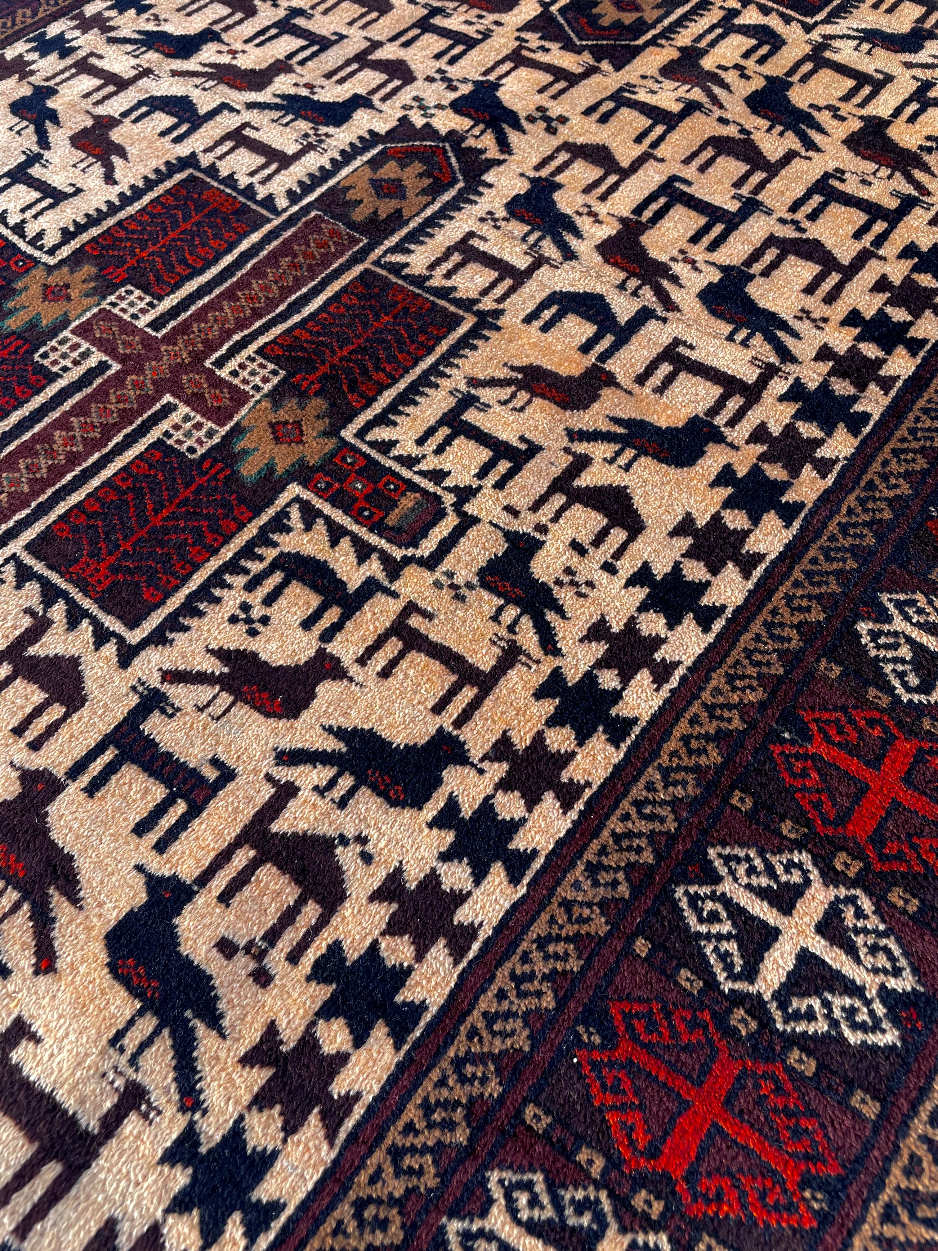 Vintage Nomadic Baluch Rug 3.5x7.2 Circa 1950s Handwoven Wool Tribal Oriental Rug Home Decor