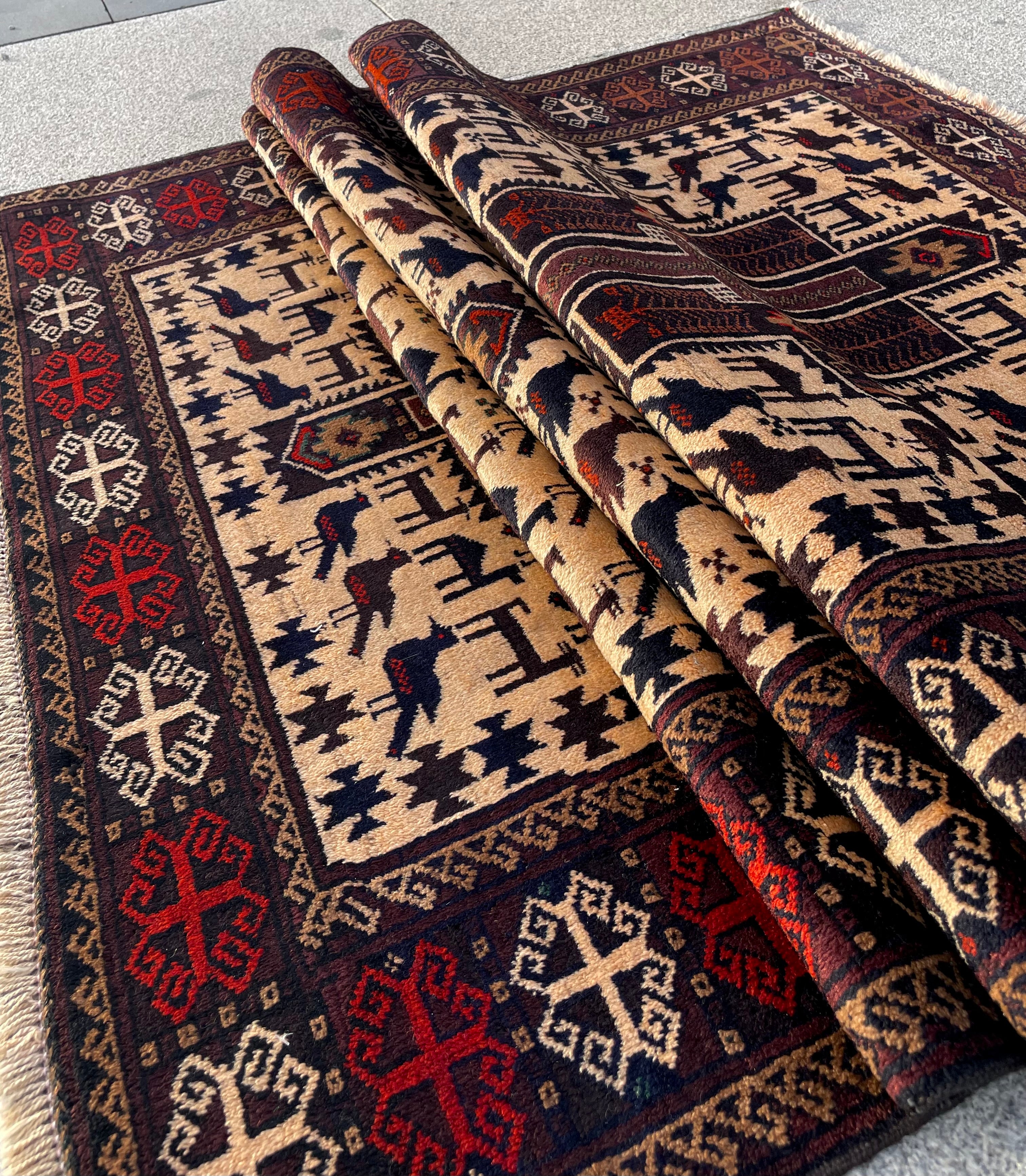 Vintage Nomadic Baluch Rug 3.5x7.2 Circa 1950s Handwoven Wool Tribal Oriental Rug Home Decor