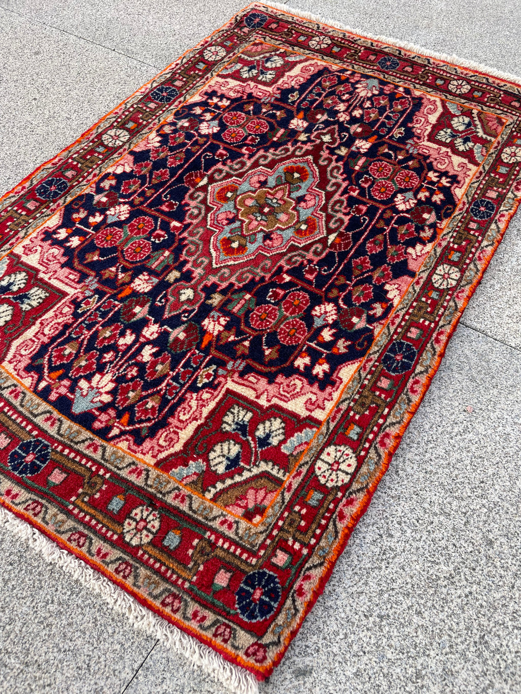 Small Vintage Malayer Rug 2x3.2 Circa 1960s Handwoven Wool Floral Oriental Carpet
