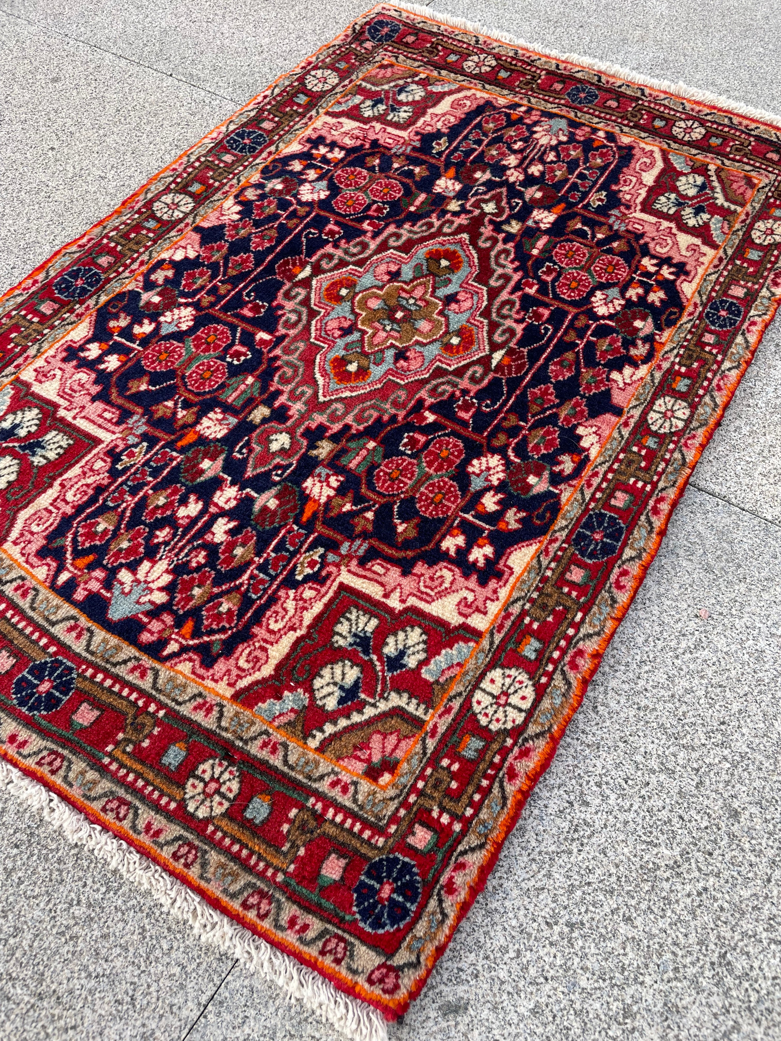 Small Vintage Malayer Rug 2x3.2 Circa 1960s Handwoven Wool Floral Oriental Carpet