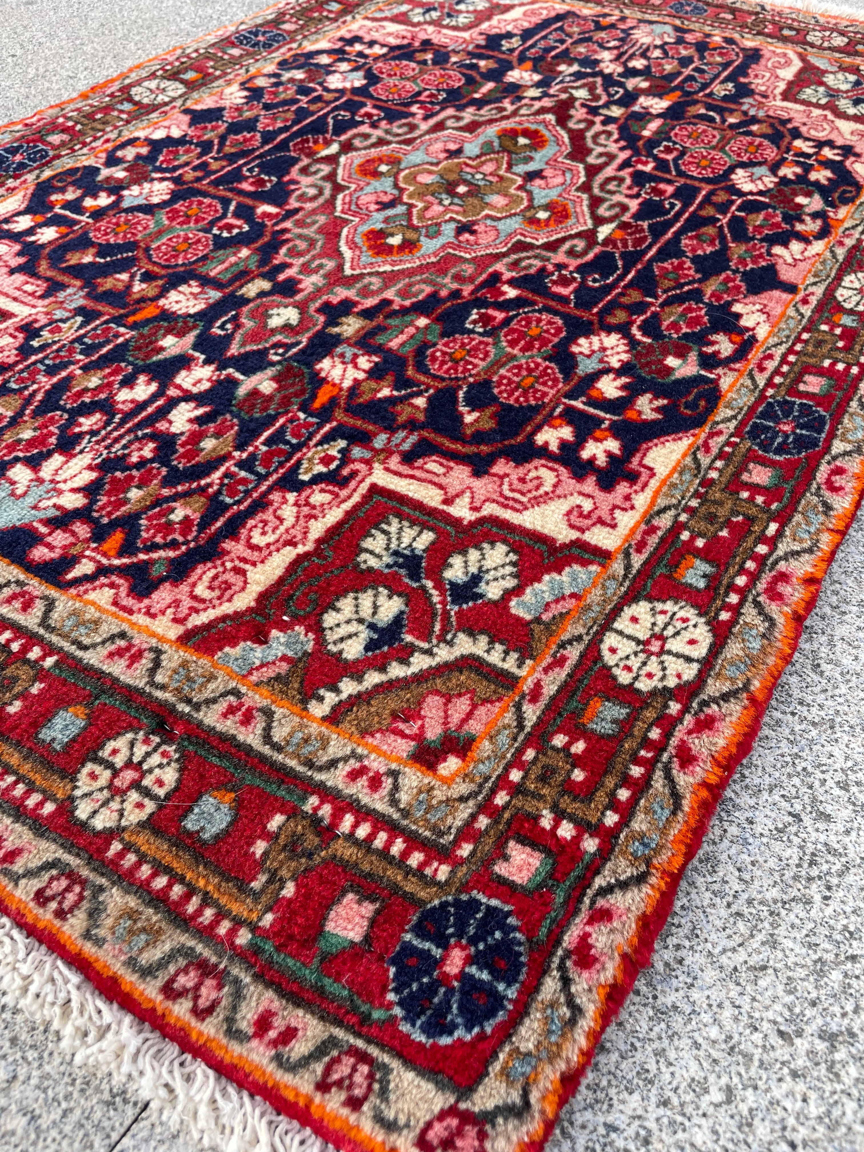 Small Vintage Malayer Rug 2x3.2 Circa 1960s Handwoven Wool Floral Oriental Carpet