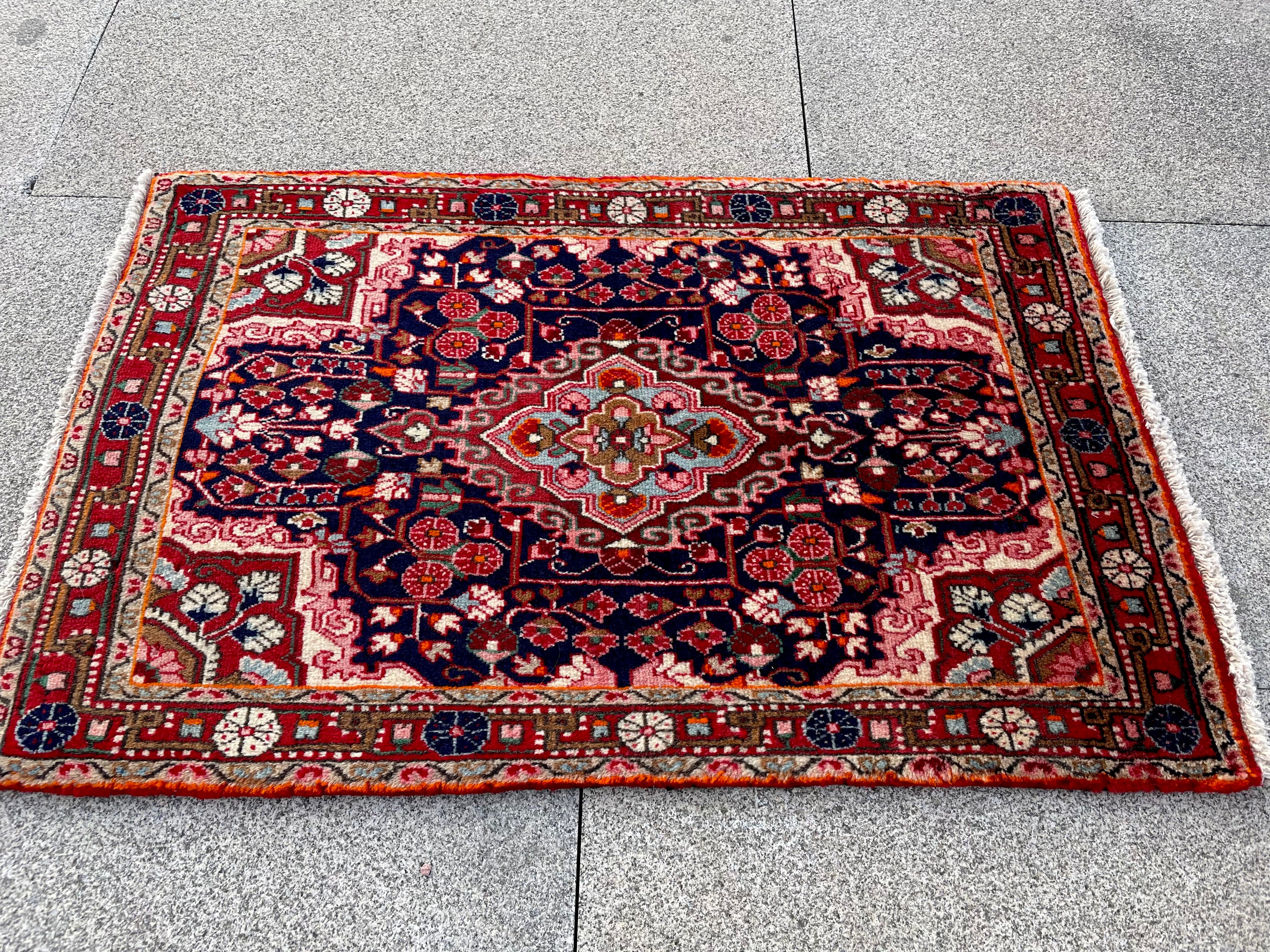 Small Vintage Malayer Rug 2x3.2 Circa 1960s Handwoven Wool Floral Oriental Carpet