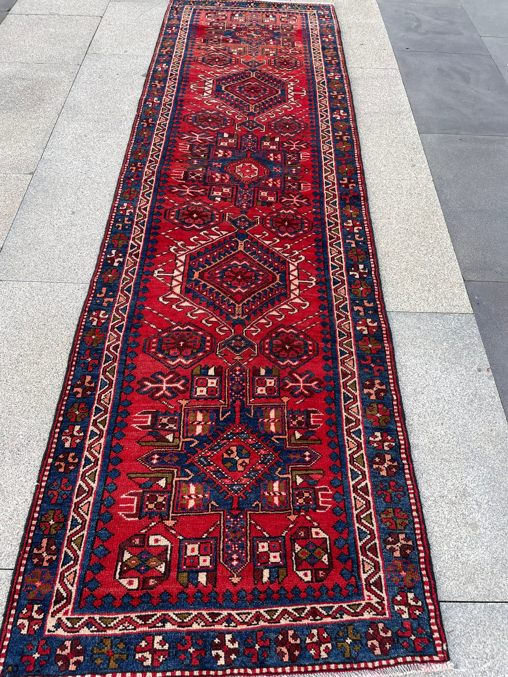 Vintage Turkish Heriz Runner Rug 3x10 Handwoven Wool Tribal Oriental Carpet