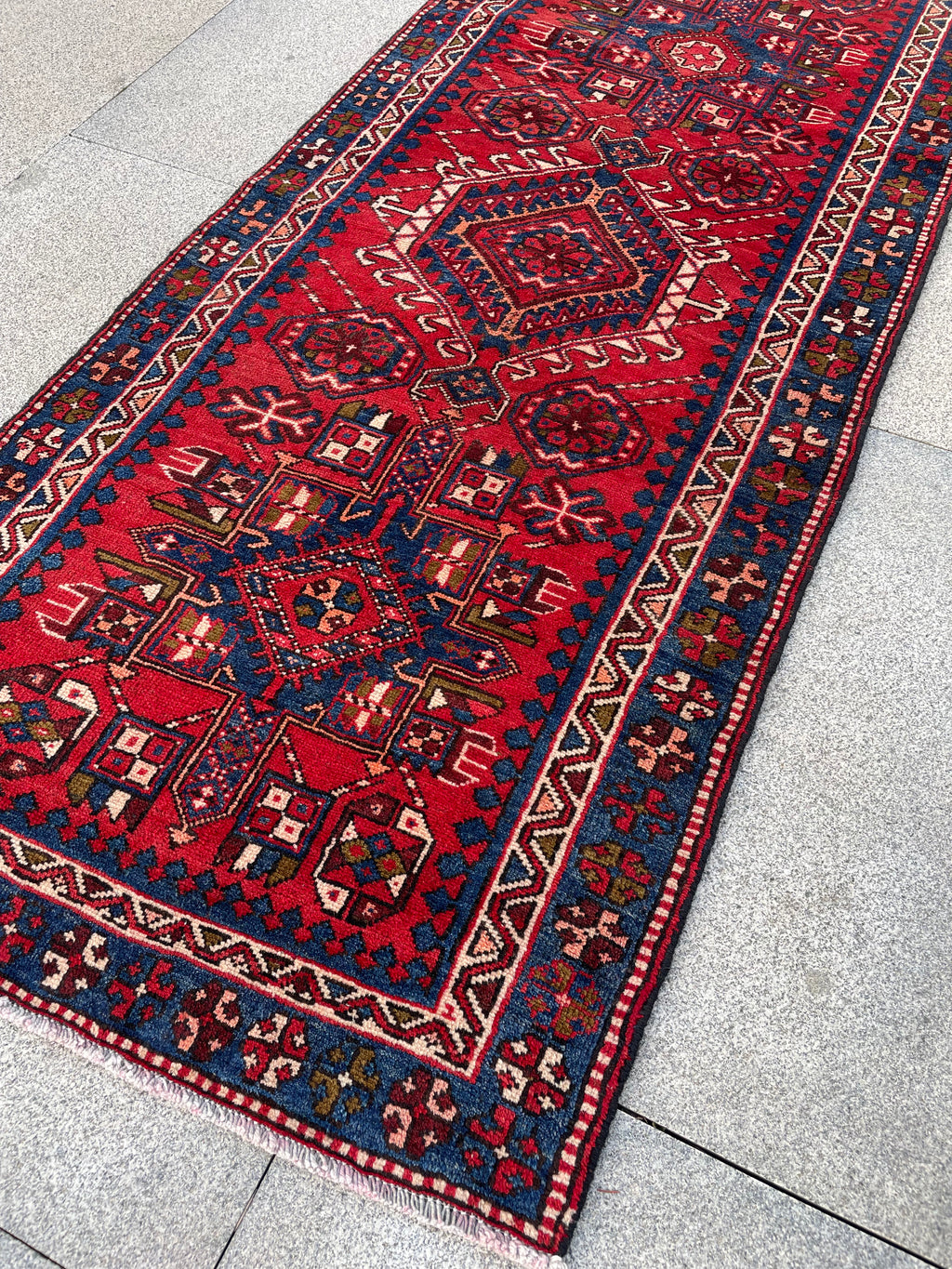 Vintage Turkish Heriz Runner Rug 3x10 Handwoven Wool Tribal Oriental Carpet
