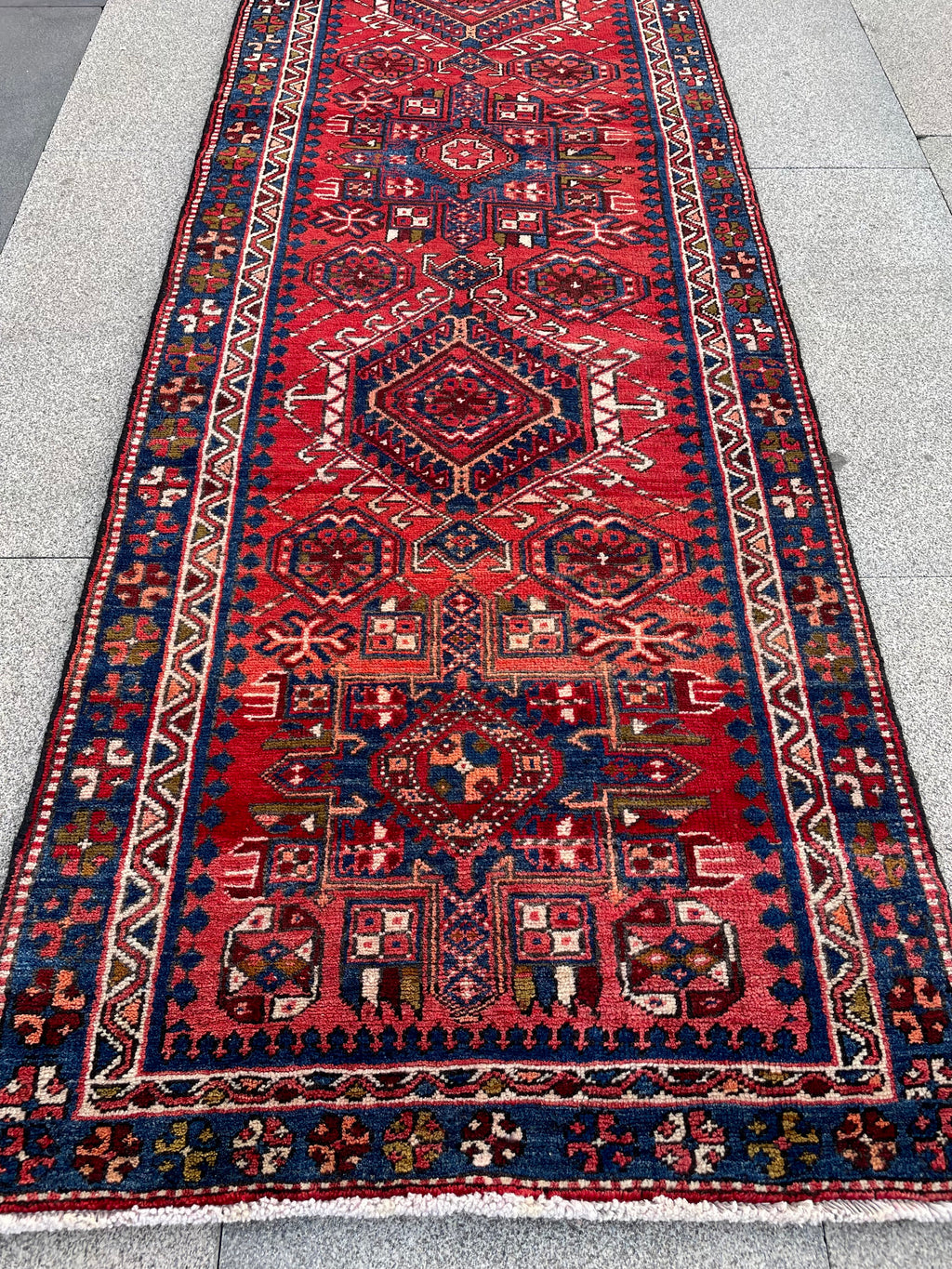 Vintage Turkish Heriz Runner Rug 3x10 Handwoven Wool Tribal Oriental Carpet