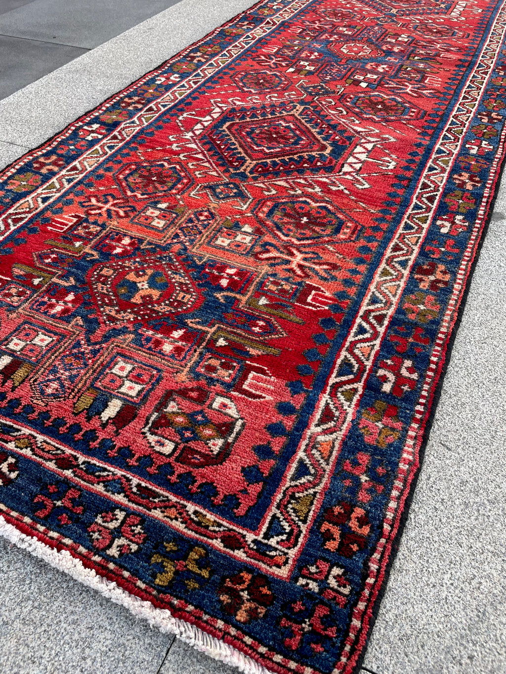 Vintage Turkish Heriz Runner Rug 3x10 Handwoven Wool Tribal Oriental Carpet