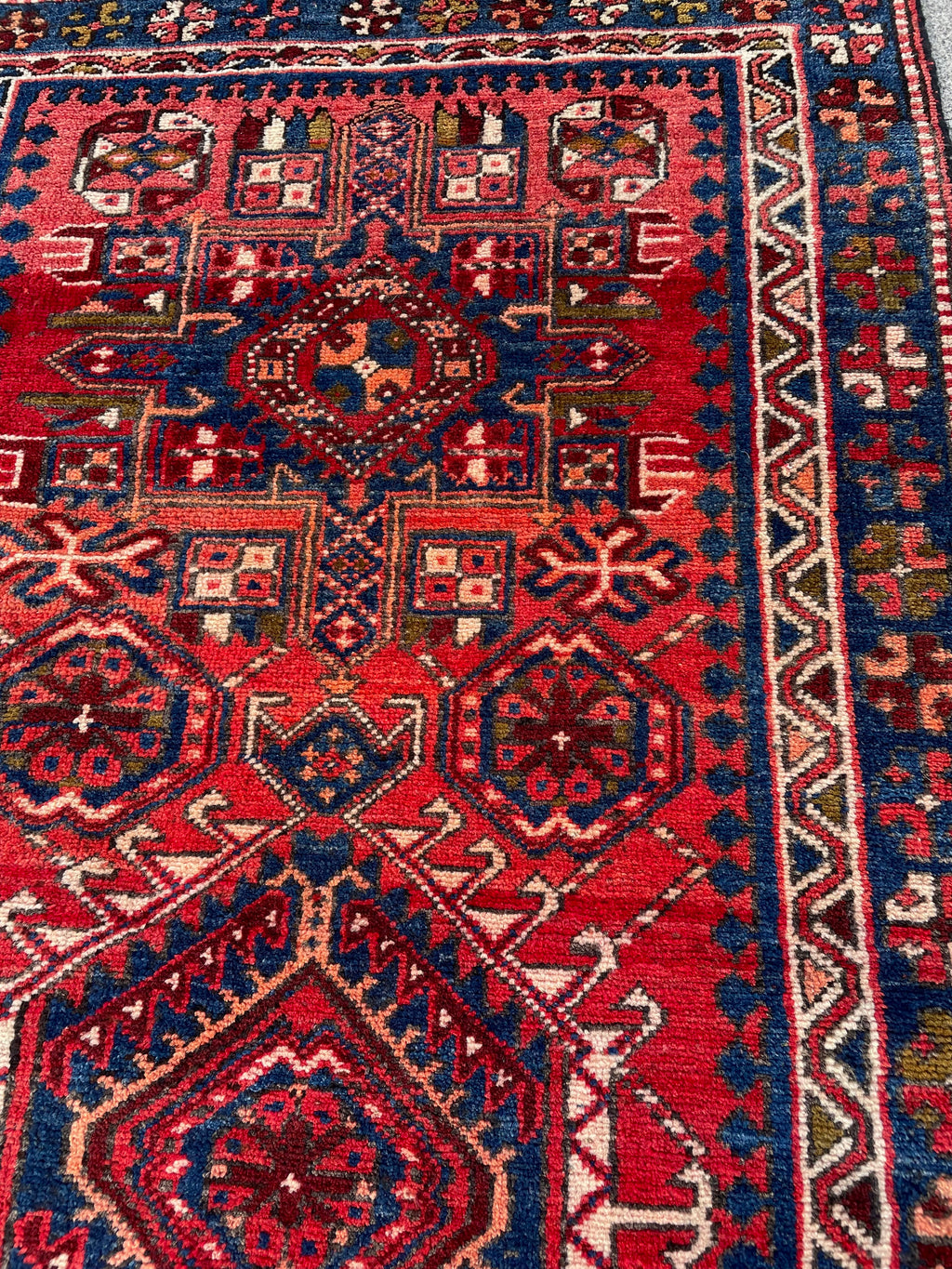 Vintage Turkish Heriz Runner Rug 3x10 Handwoven Wool Tribal Oriental Carpet