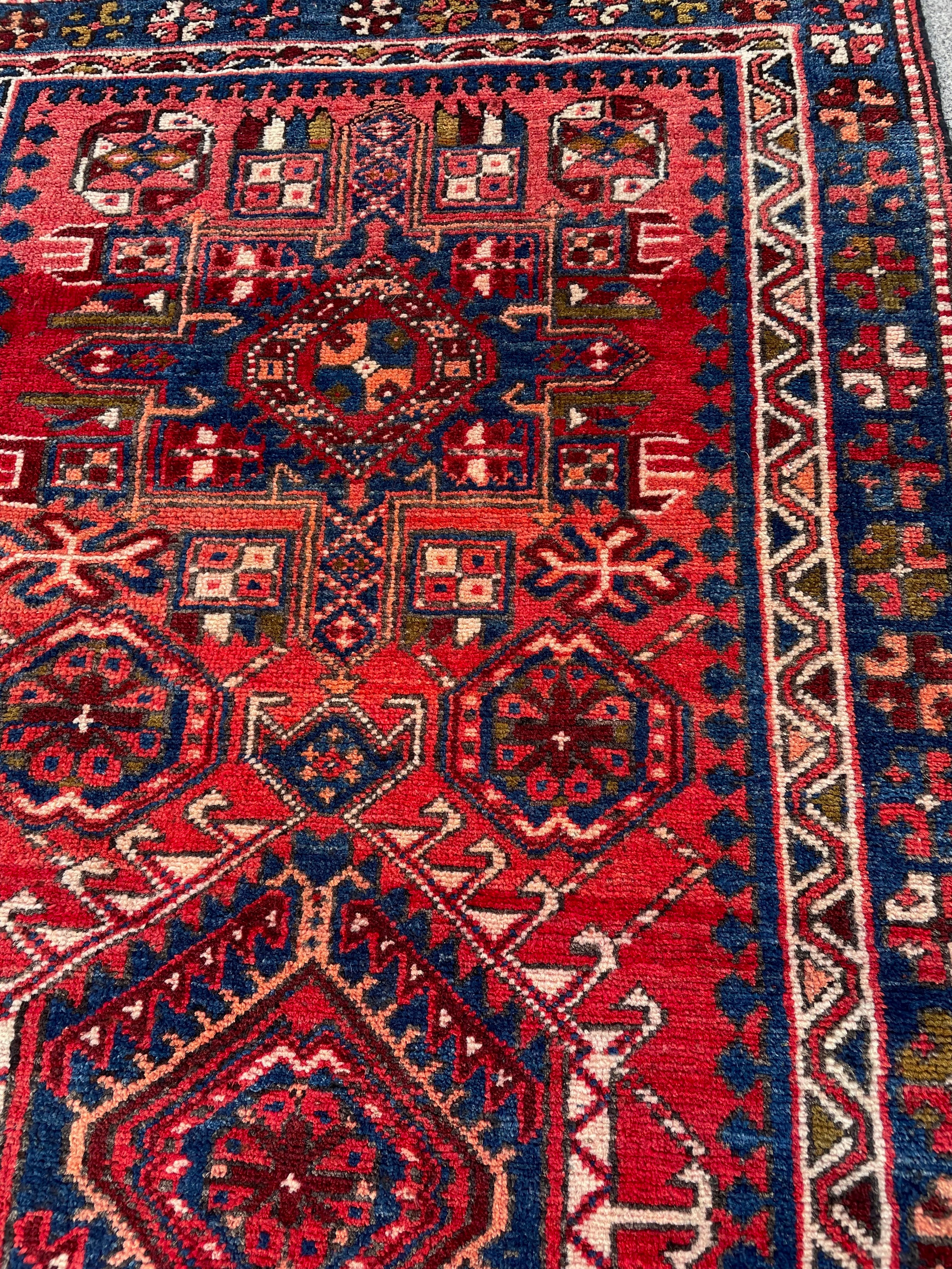 Vintage Turkish Heriz Runner Rug 3x10 Handwoven Wool Tribal Oriental Carpet