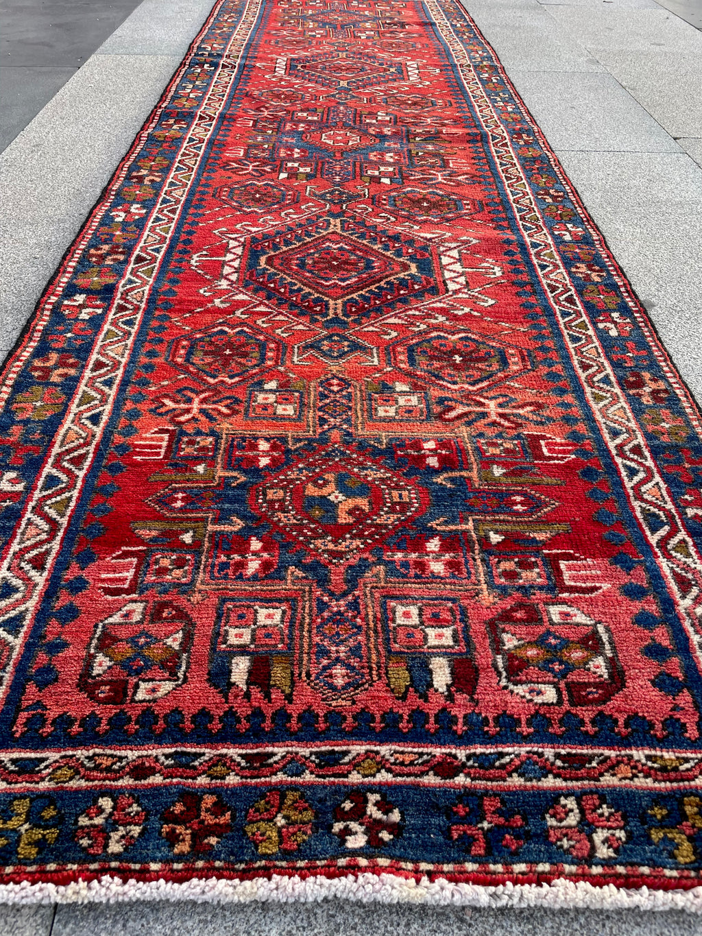 Vintage Turkish Heriz Runner Rug 3x10 Handwoven Wool Tribal Oriental Carpet