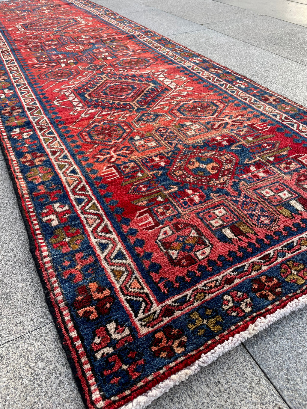 Vintage Turkish Heriz Runner Rug 3x10 Handwoven Wool Tribal Oriental Carpet