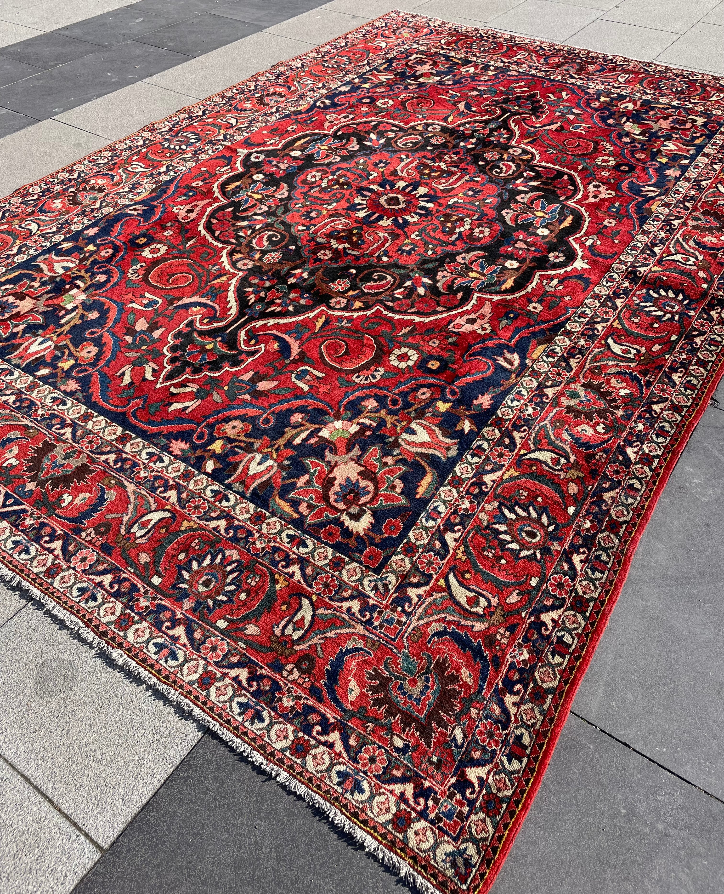 Vintage Bakhtiari Rug 8.4x12.5 Circa 1950s Handwoven Wool High Pile Tribal Oriental Carpet Home Decor