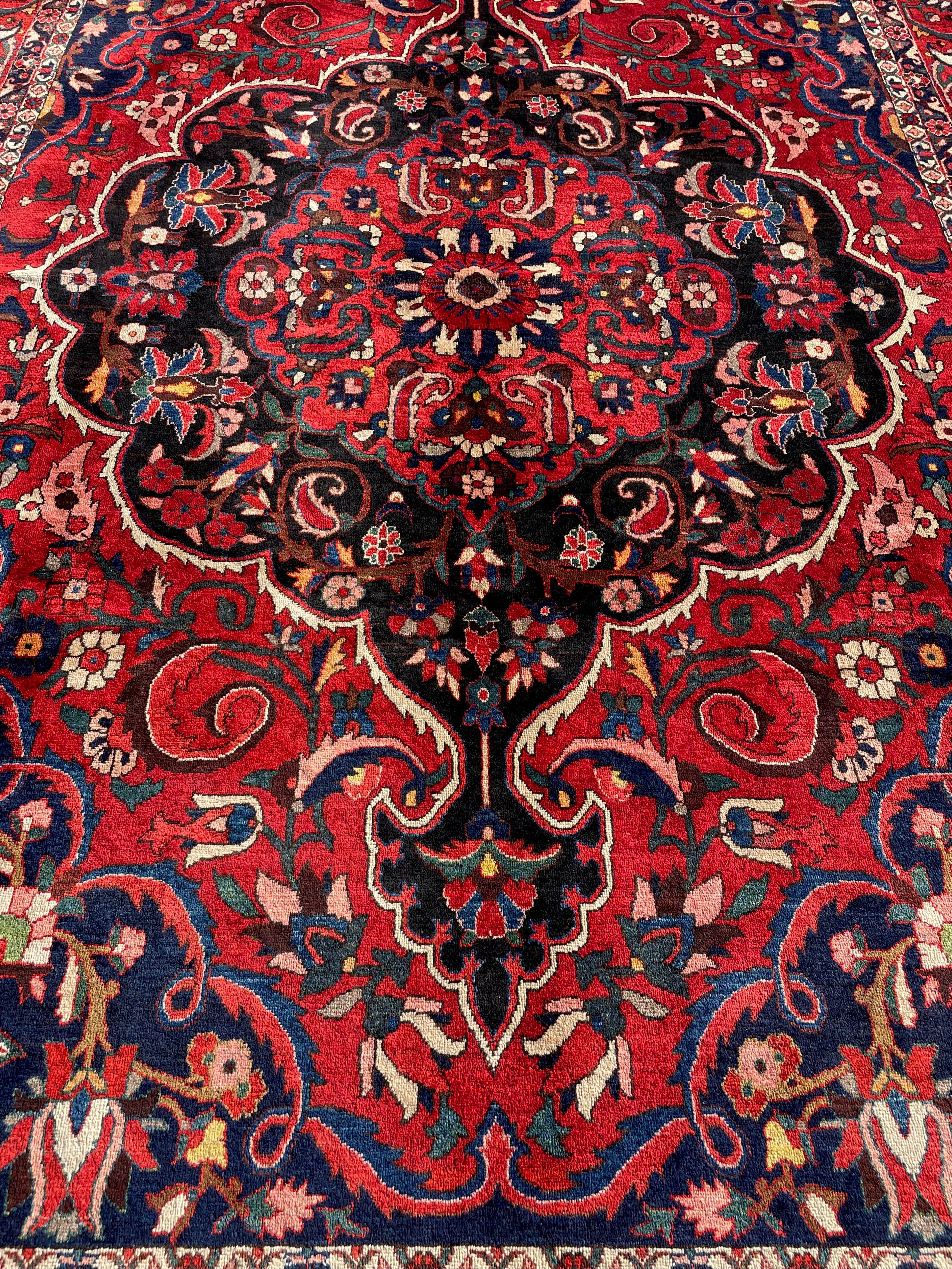 Vintage Bakhtiari Rug 8.4x12.5 Circa 1950s Handwoven Wool High Pile Tribal Oriental Carpet Home Decor