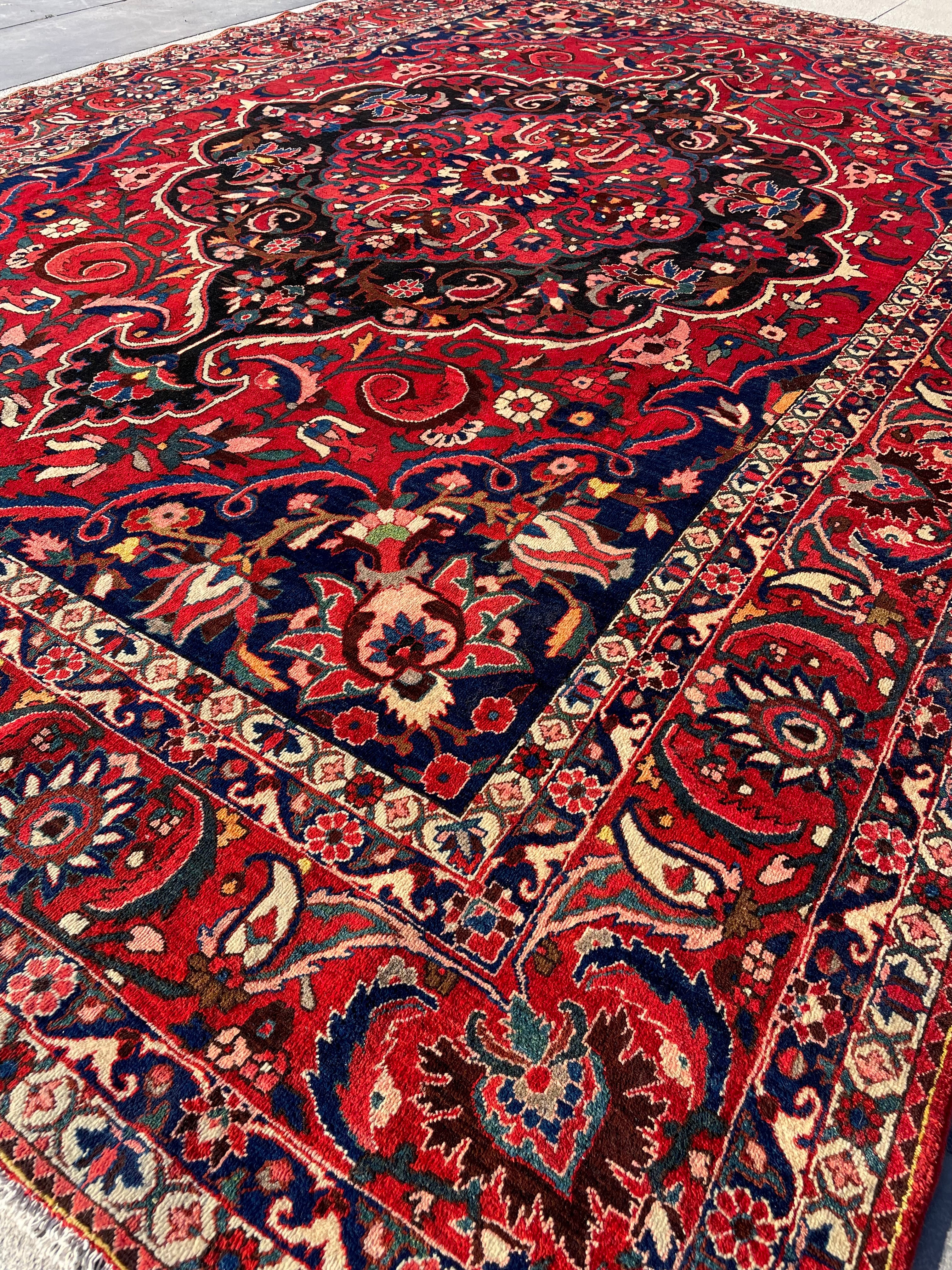Vintage Bakhtiari Rug 8.4x12.5 Circa 1950s Handwoven Wool High Pile Tribal Oriental Carpet Home Decor