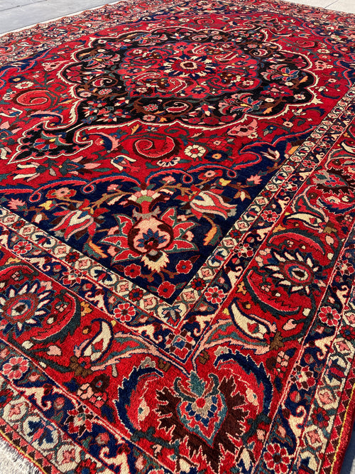 Vintage Bakhtiari Rug 8.4x12.5 Circa 1950s Handwoven Wool High Pile Tribal Oriental Carpet Home Decor