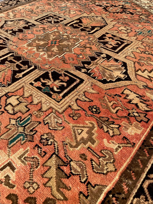 Pastel Vintage Turkish Heriz Area Rug 7x9.9 Circa 1970s Handwoven Wool Low Pile Tribal Oriental Rug Home Decor