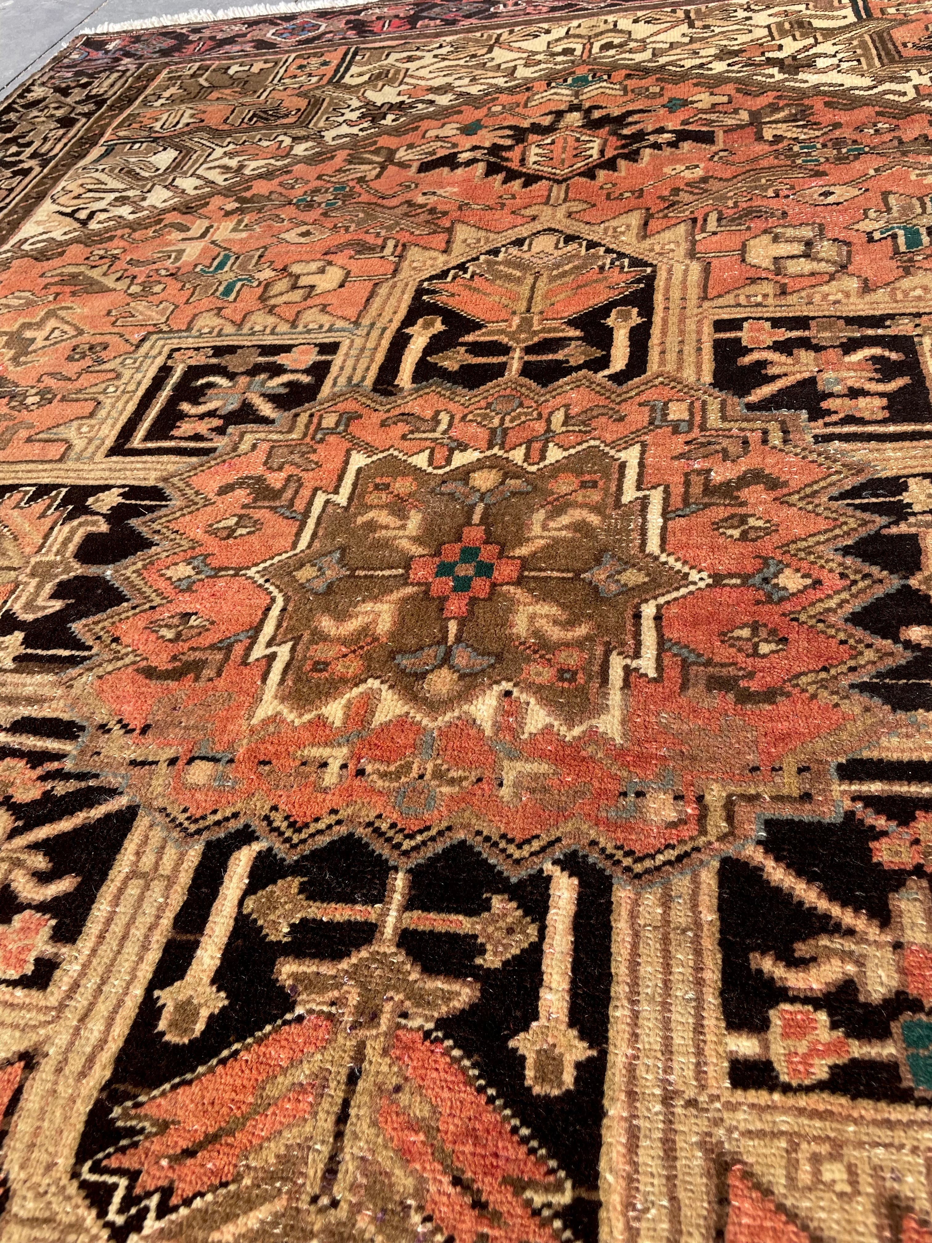 Pastel Vintage Turkish Heriz Area Rug 7x9.9 Circa 1970s Handwoven Wool Low Pile Tribal Oriental Rug Home Decor