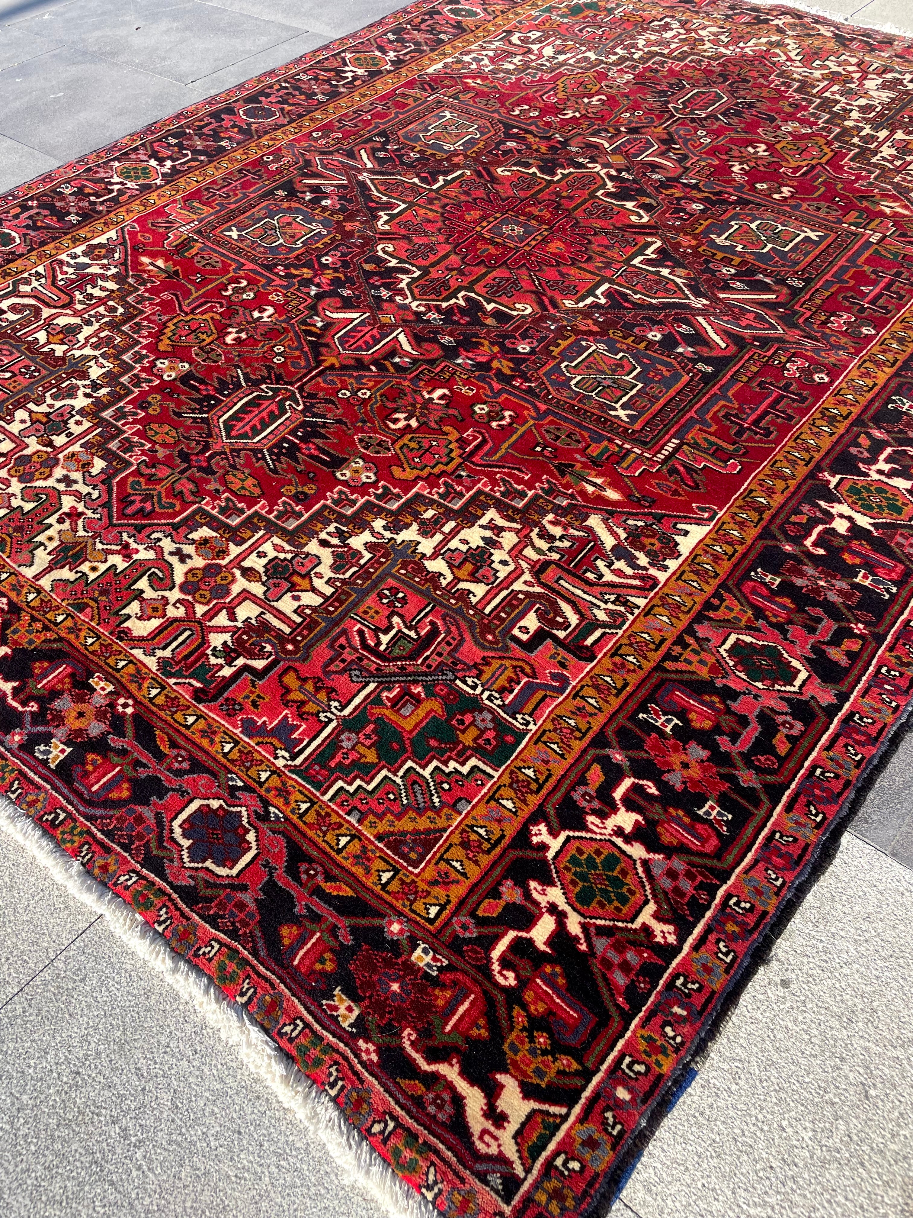 Vintage Heriz Rug 7.6x10 Handwoven Wool High Pile Cozy Tribal Oriental Carpet Home Decor