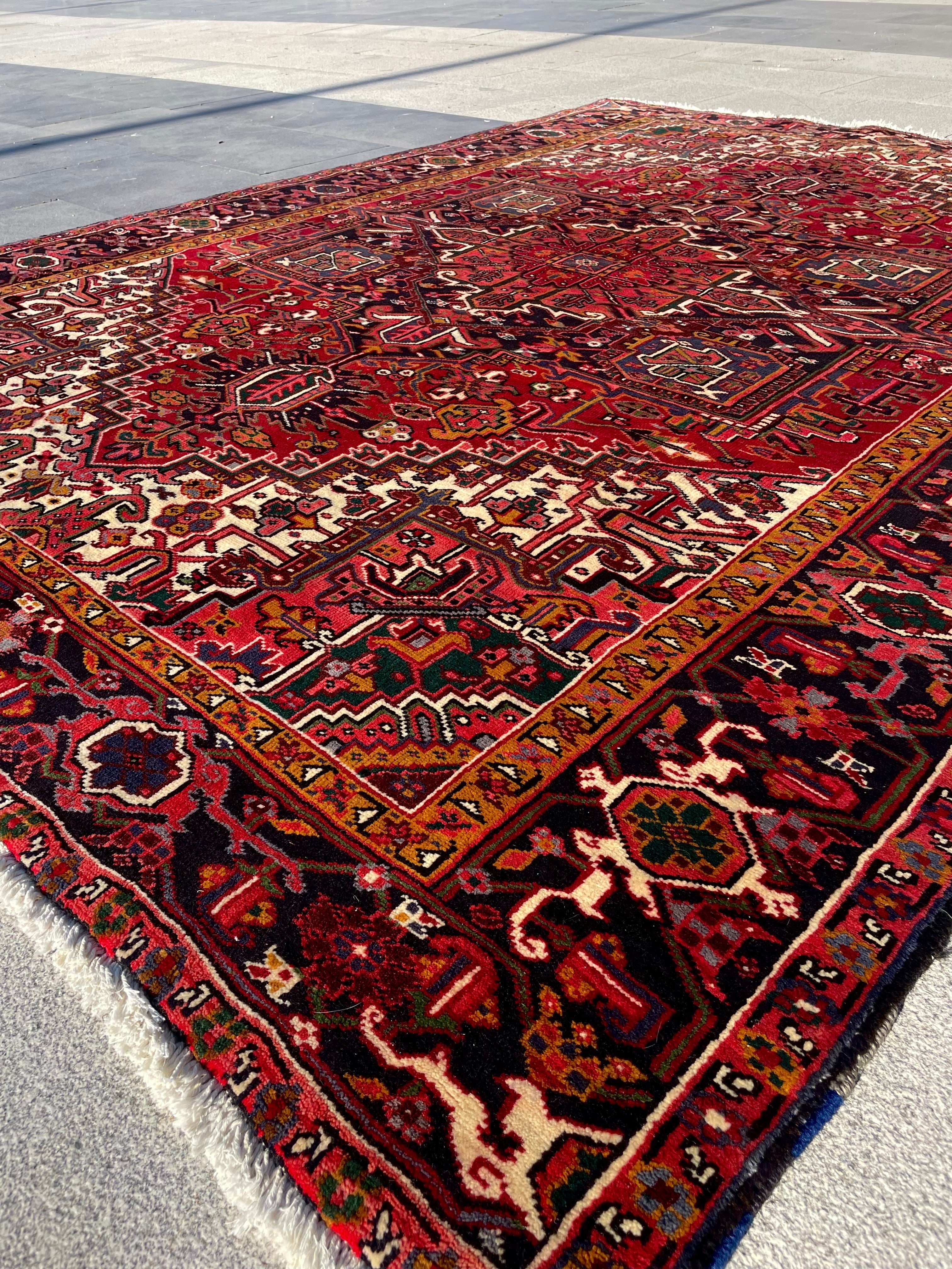 Vintage Heriz Rug 7.6x10 Handwoven Wool High Pile Cozy Tribal Oriental Carpet Home Decor