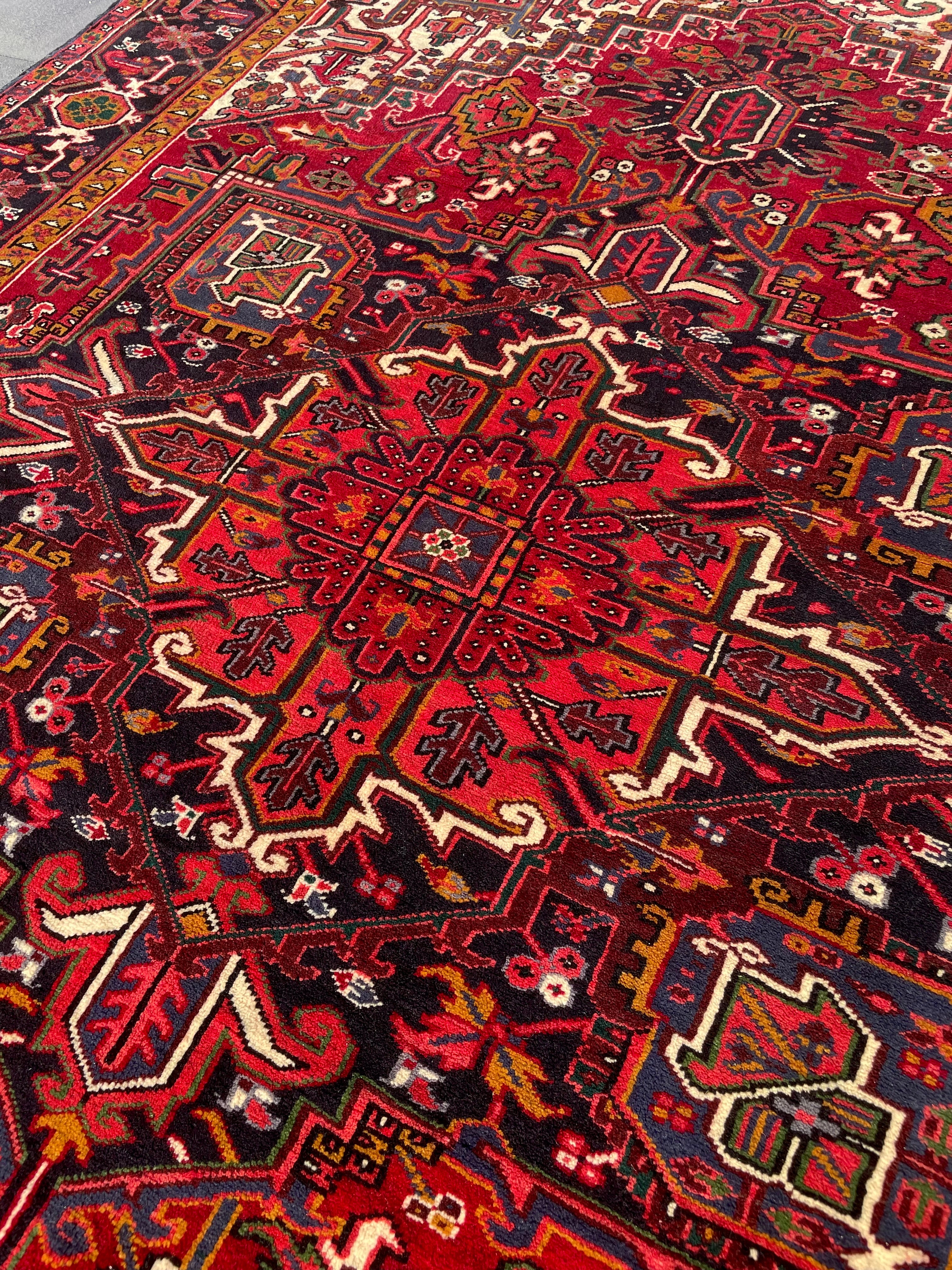 Vintage Heriz Rug 7.6x10 Handwoven Wool High Pile Cozy Tribal Oriental Carpet Home Decor