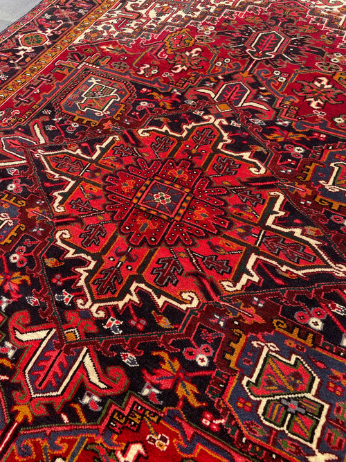 Vintage Heriz Rug 7.6x10 Handwoven Wool High Pile Cozy Tribal Oriental Carpet Home Decor