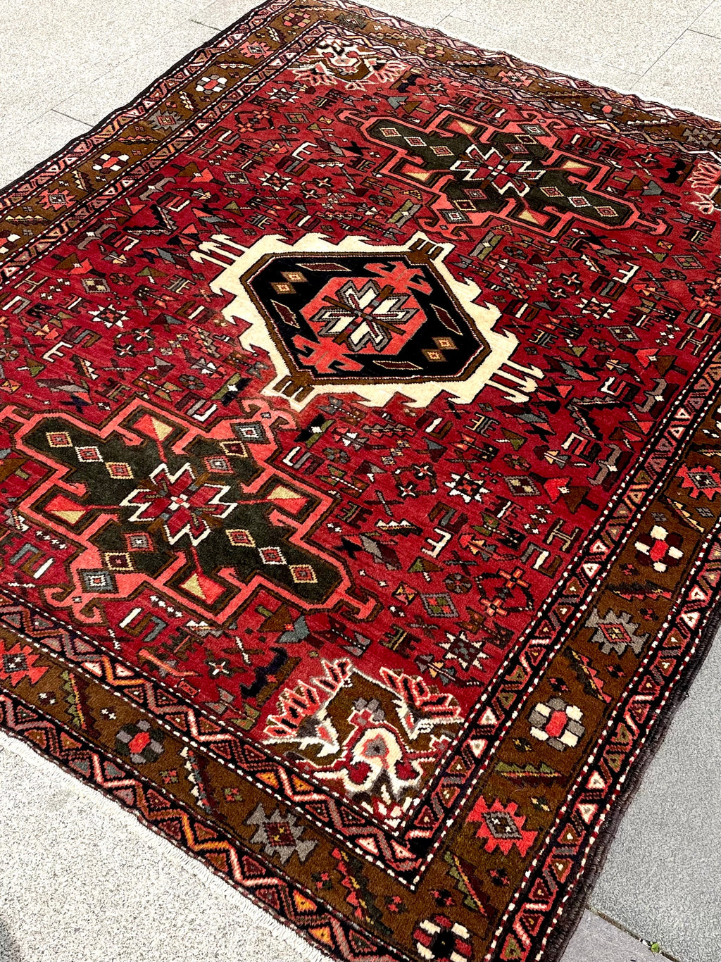 Vintage Turkish Heriz Rug 5.17×6.41 Handwoven Wool Tribal Oriental Carpet Home Decor