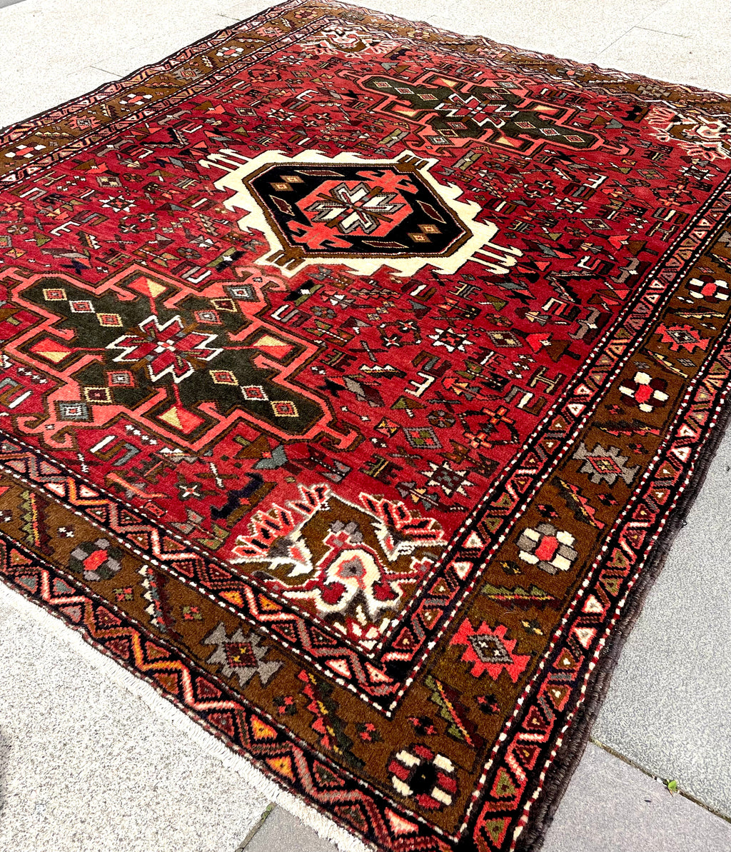 Vintage Turkish Heriz Rug 5.17×6.41 Handwoven Wool Tribal Oriental Carpet Home Decor