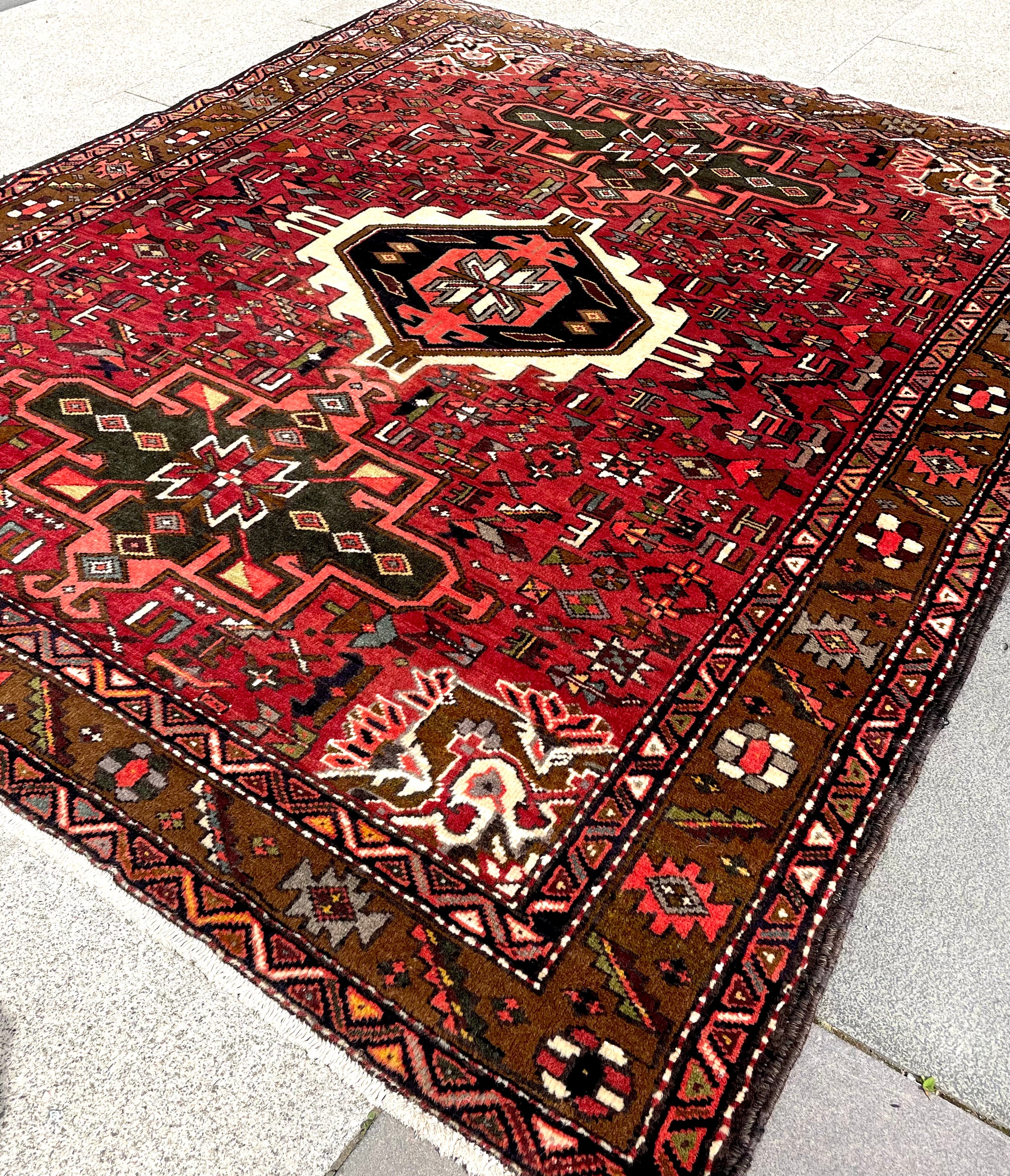 Vintage Turkish Heriz Rug 5.17×6.41 Handwoven Wool Tribal Oriental Carpet Home Decor
