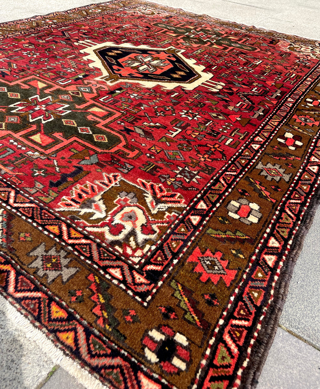 Vintage Turkish Heriz Rug 5.17×6.41 Handwoven Wool Tribal Oriental Carpet Home Decor