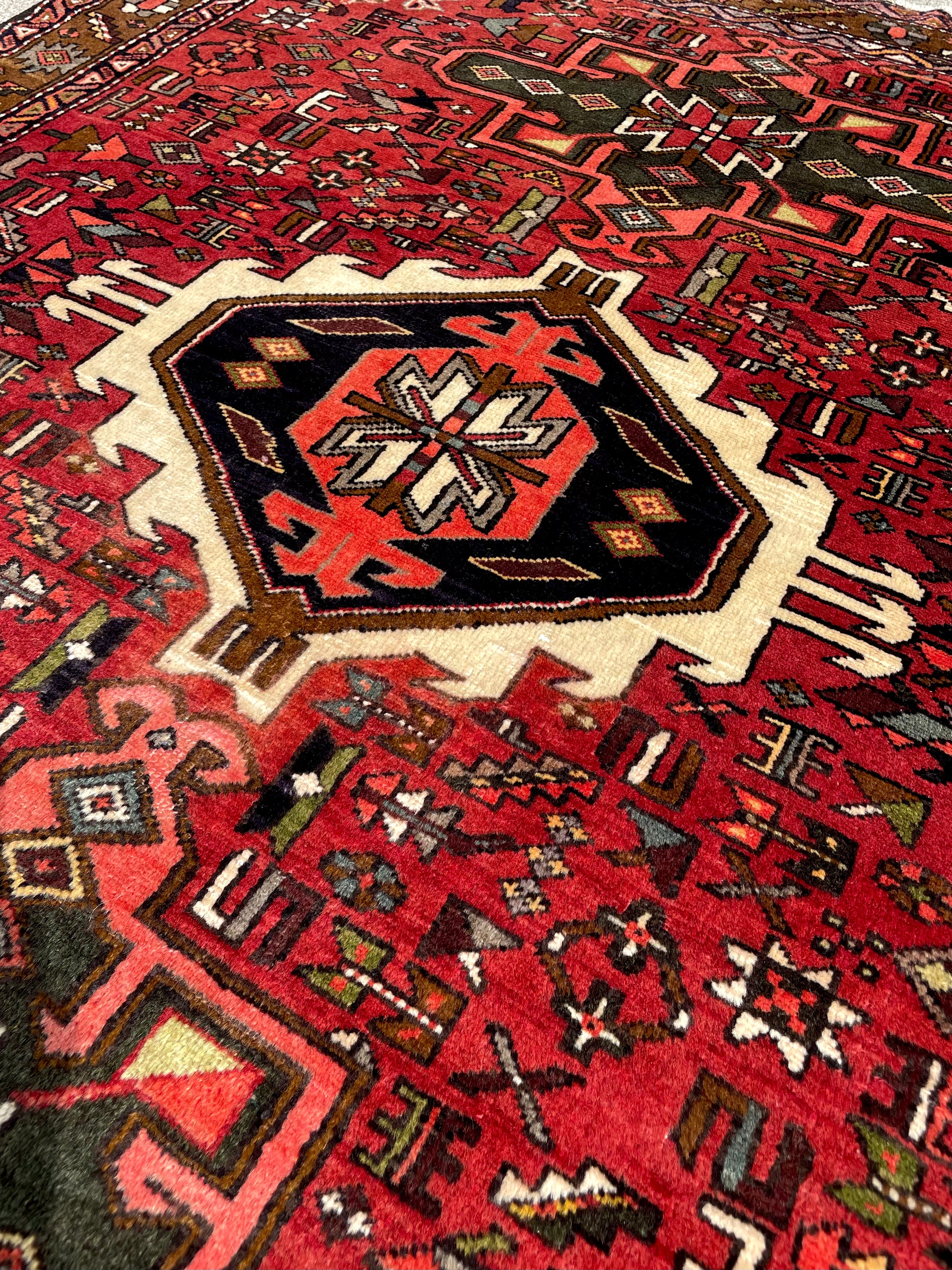 Vintage Turkish Heriz Rug 5.17×6.41 Handwoven Wool Tribal Oriental Carpet Home Decor