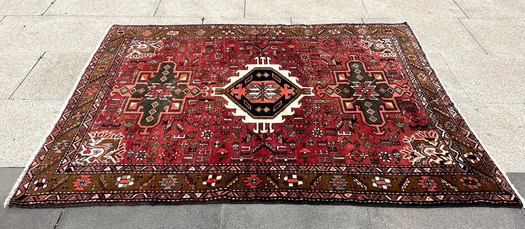 Vintage Turkish Heriz Rug 5.17×6.41 Handwoven Wool Tribal Oriental Carpet Home Decor