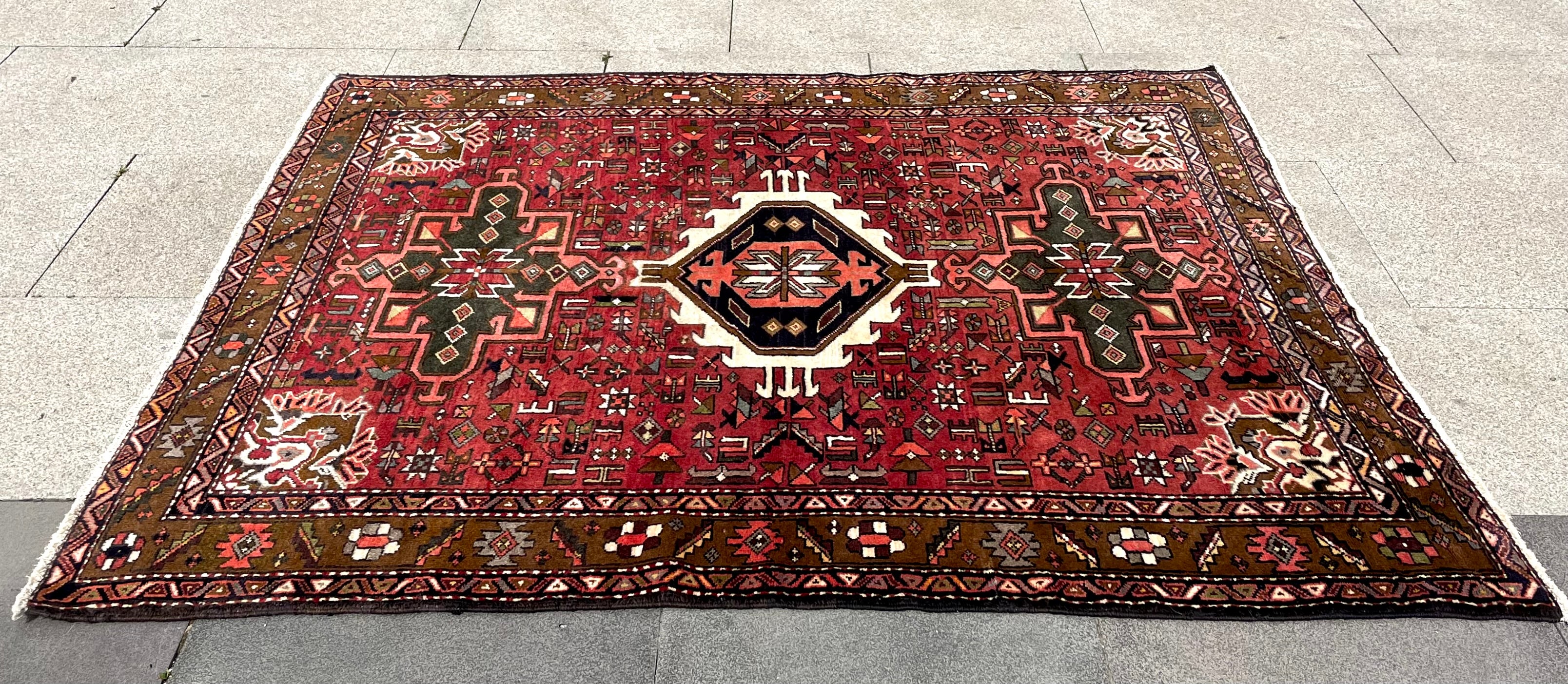 Vintage Turkish Heriz Rug 5.17×6.41 Handwoven Wool Tribal Oriental Carpet Home Decor