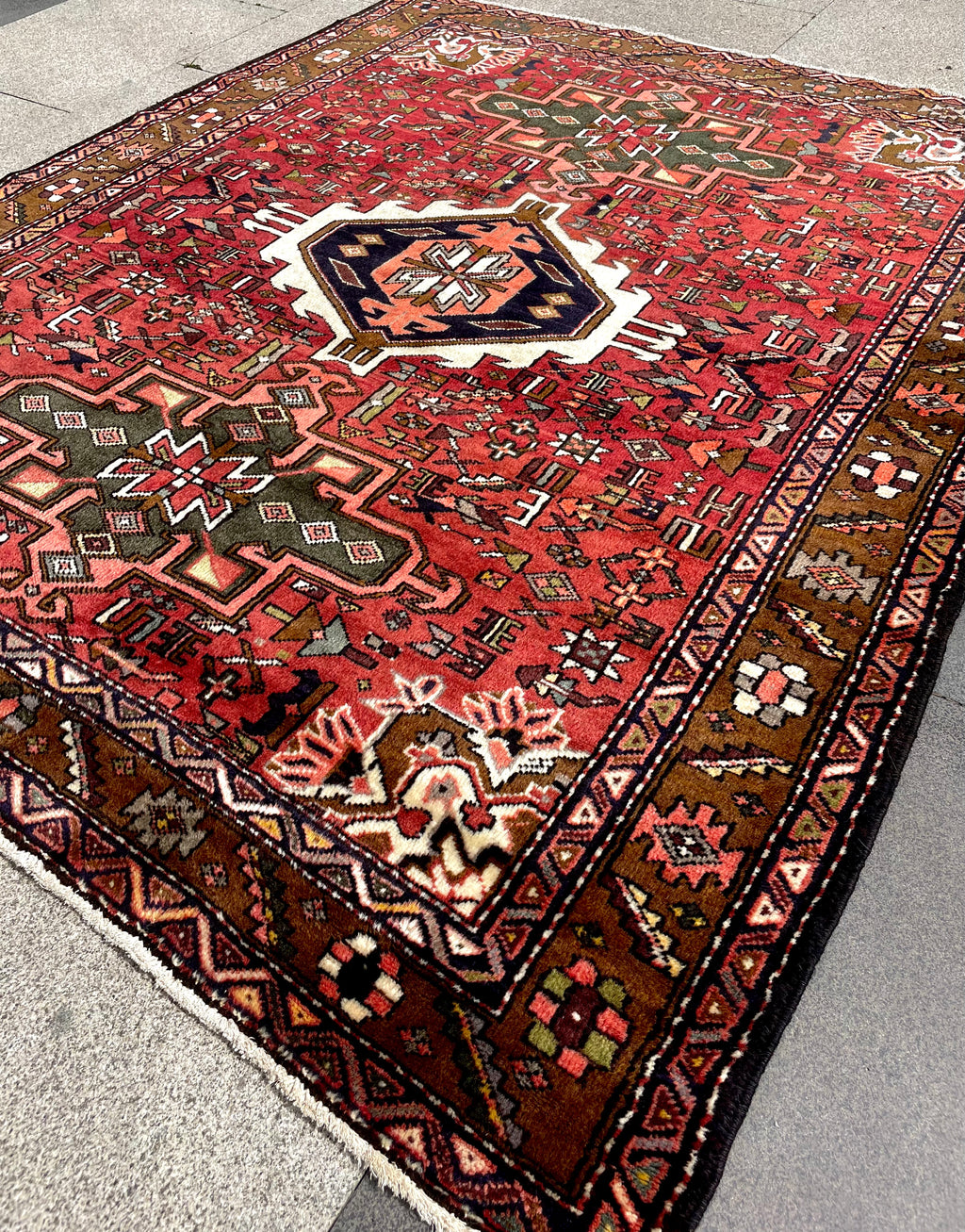Vintage Turkish Heriz Rug 5.17×6.41 Handwoven Wool Tribal Oriental Carpet Home Decor