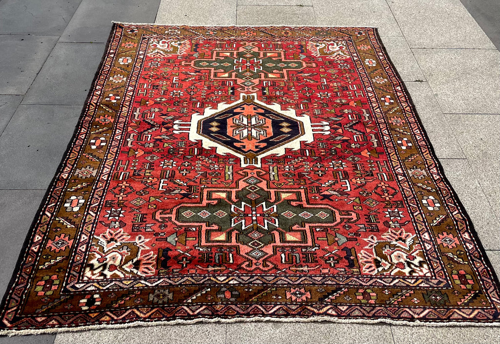 Vintage Turkish Heriz Rug 5.17×6.41 Handwoven Wool Tribal Oriental Carpet Home Decor