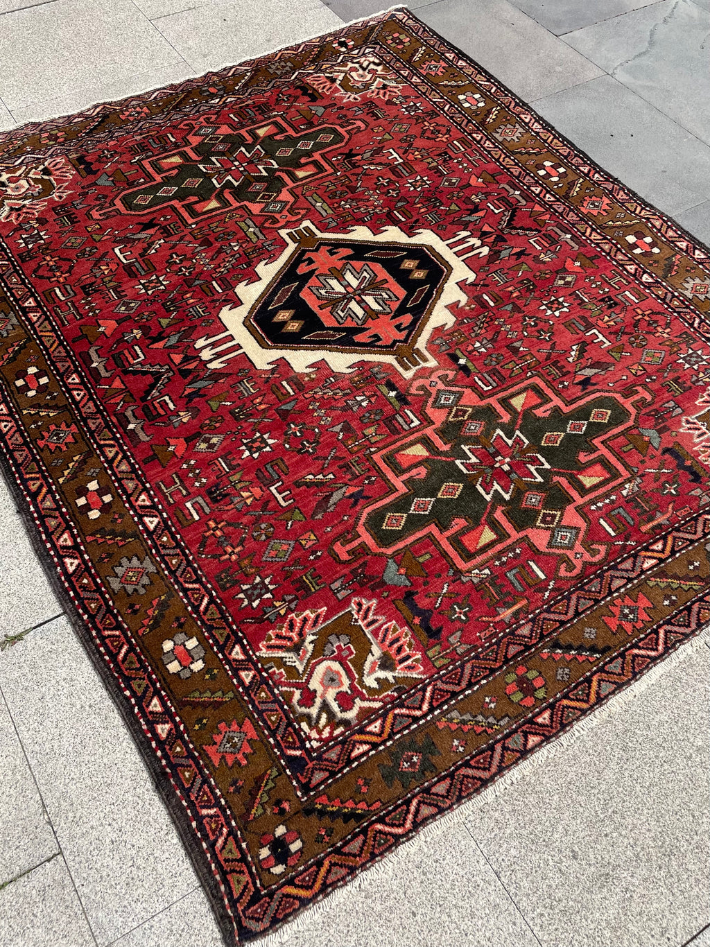 Vintage Turkish Heriz Rug 5.17×6.41 Handwoven Wool Tribal Oriental Carpet Home Decor