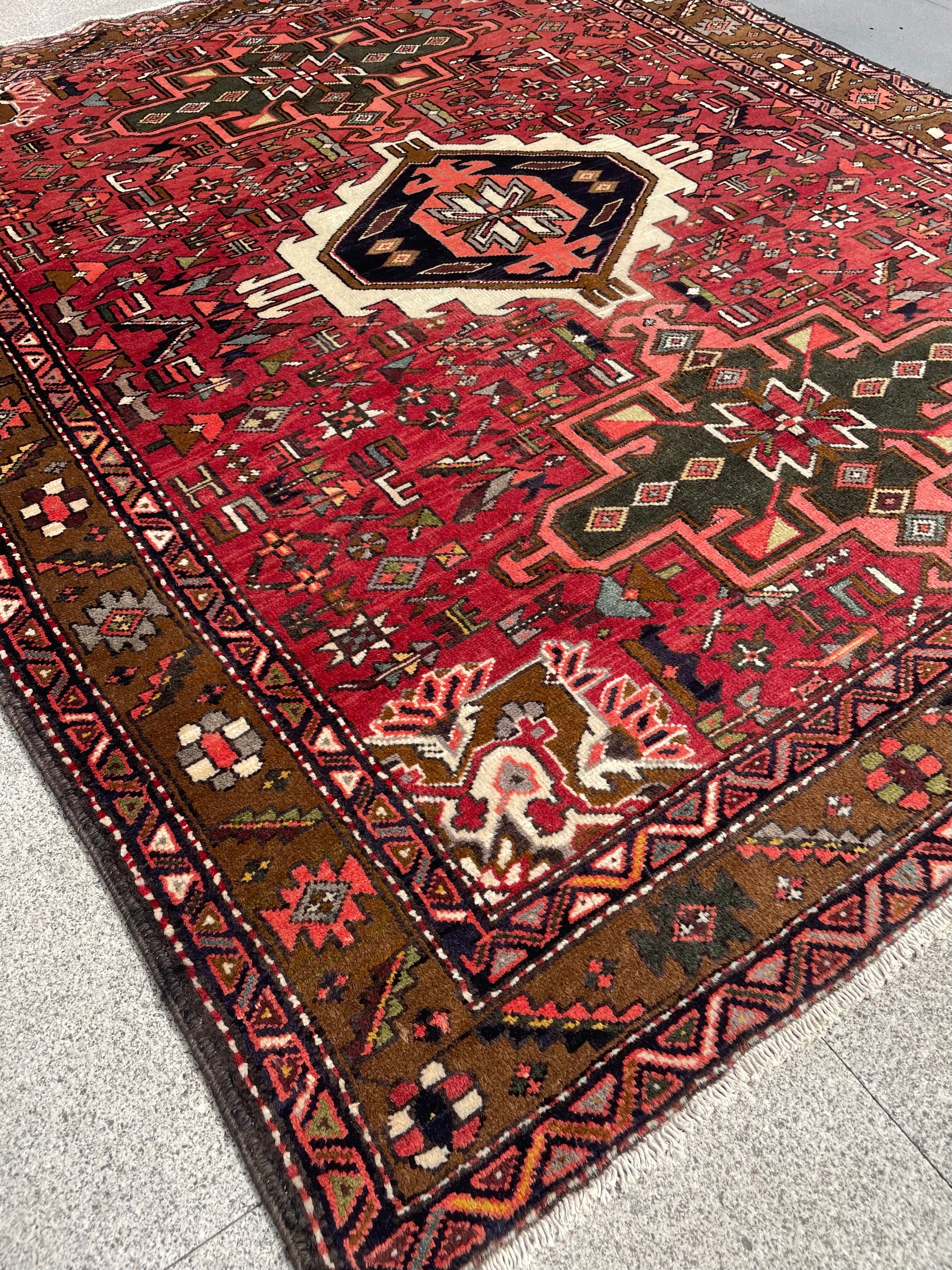 Vintage Turkish Heriz Rug 5.17×6.41 Handwoven Wool Tribal Oriental Carpet Home Decor