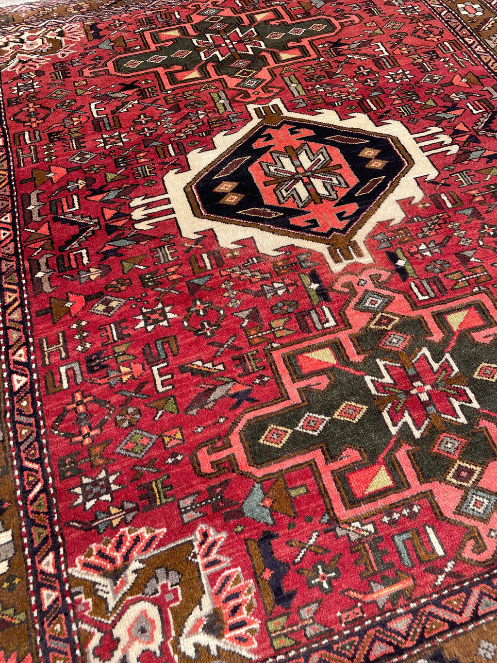 Vintage Turkish Heriz Rug 5.17×6.41 Handwoven Wool Tribal Oriental Carpet Home Decor