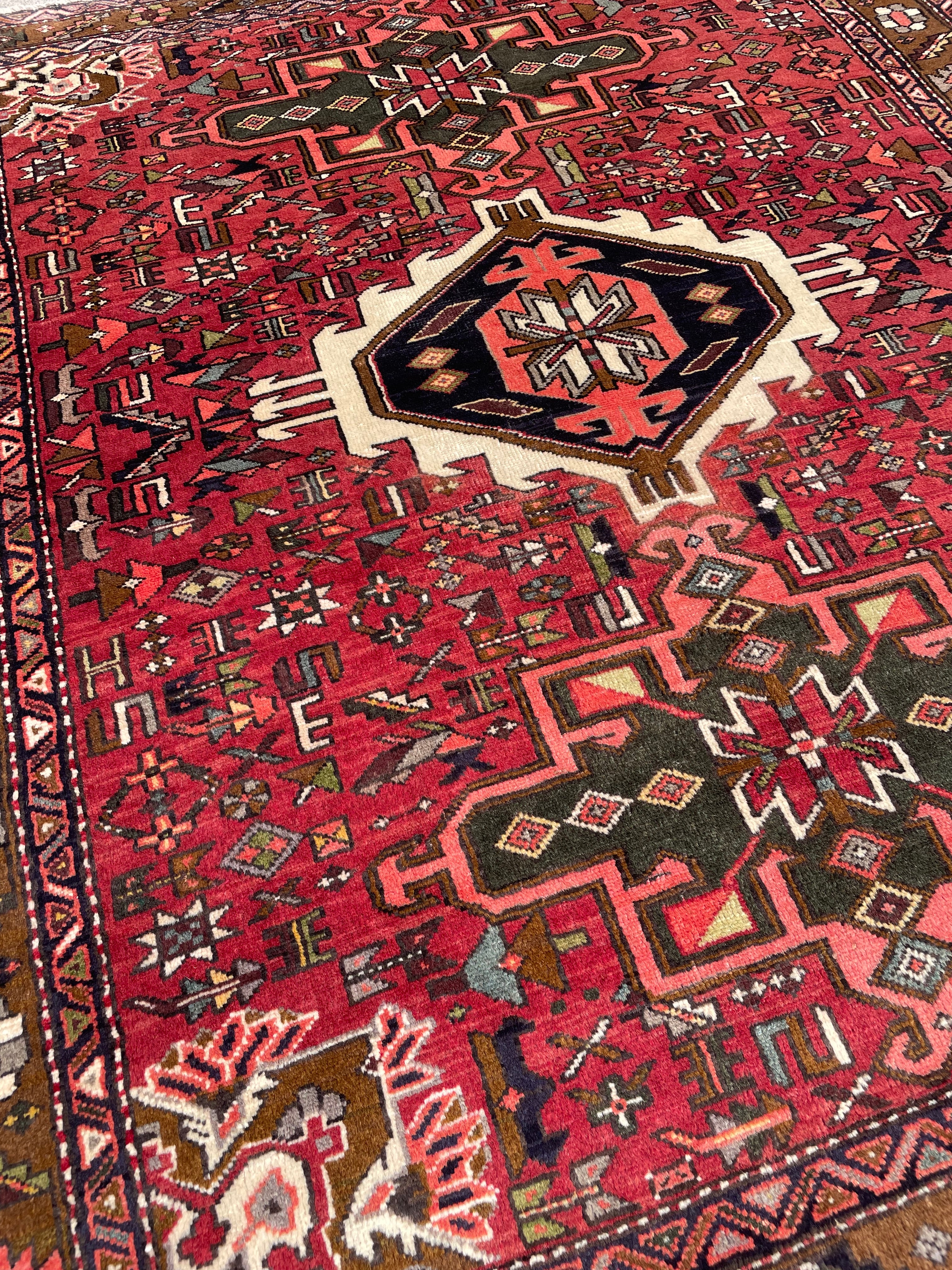 Vintage Turkish Heriz Rug 5.17×6.41 Handwoven Wool Tribal Oriental Carpet Home Decor